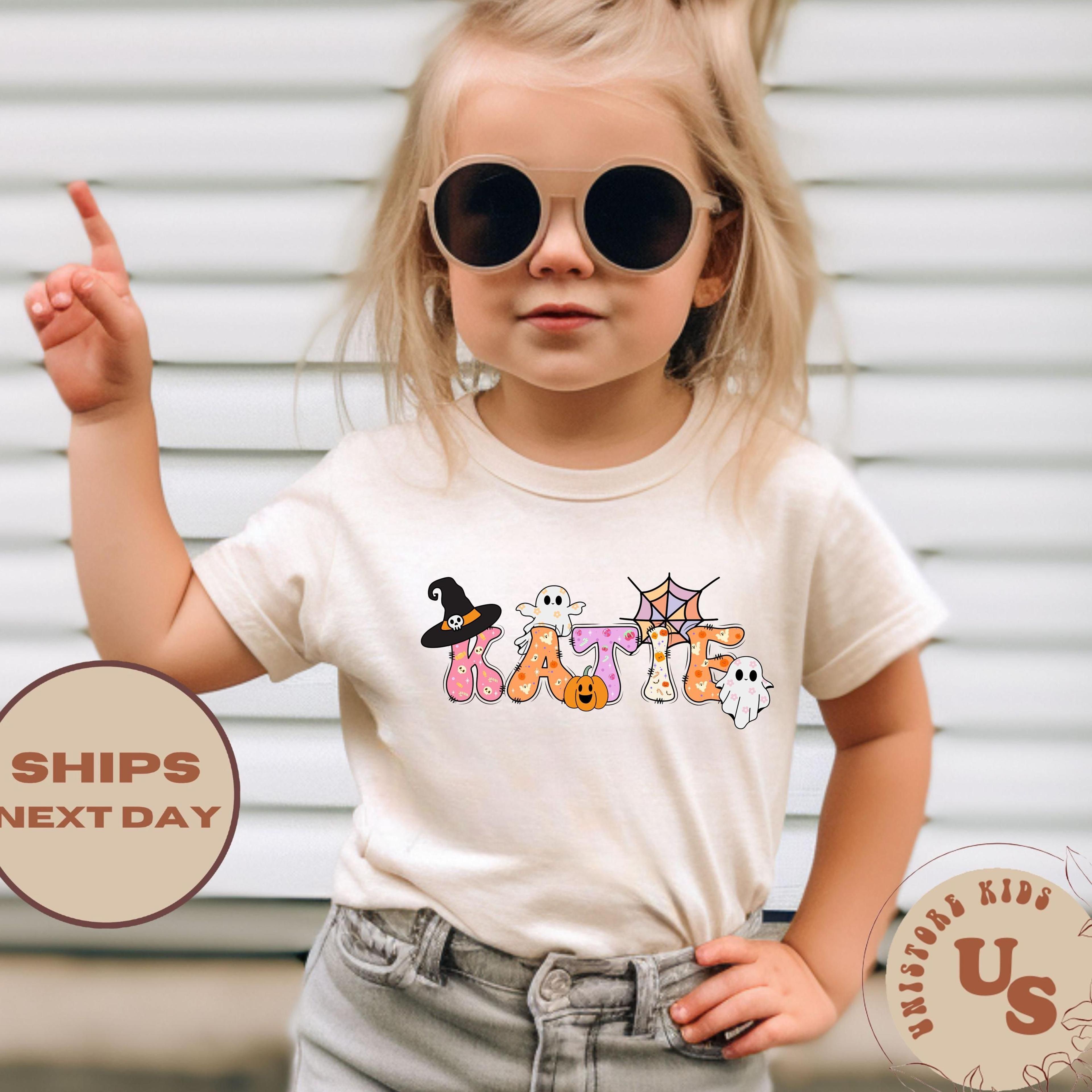 custom name halloween toddler t-shirt, personalized ghost kids shirt, pumpkin halloween tee, spooky fall outfit, hallowe
