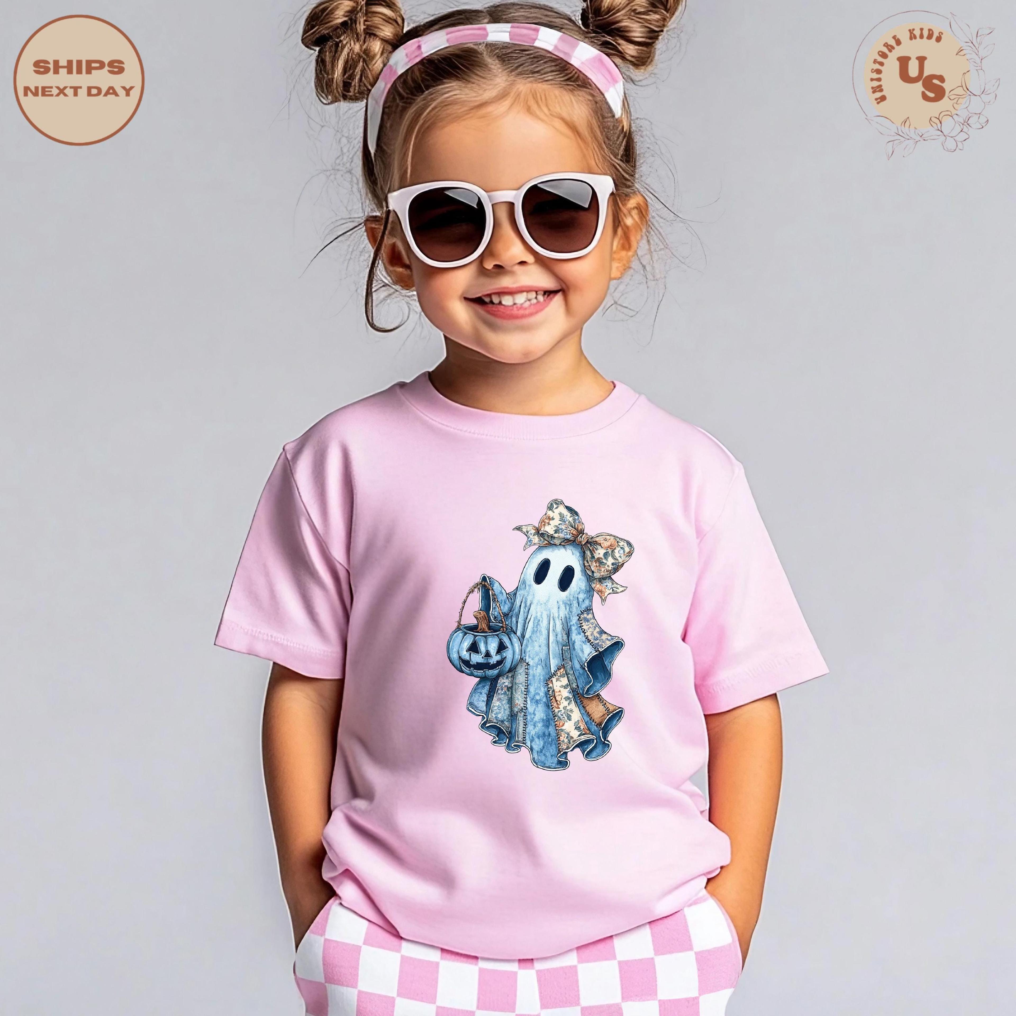 girl ghost shirt, blue ghost halloween t-shirt, cute ghost graphic tee, spooky fall shirt, pumpkin patch halloween outfi