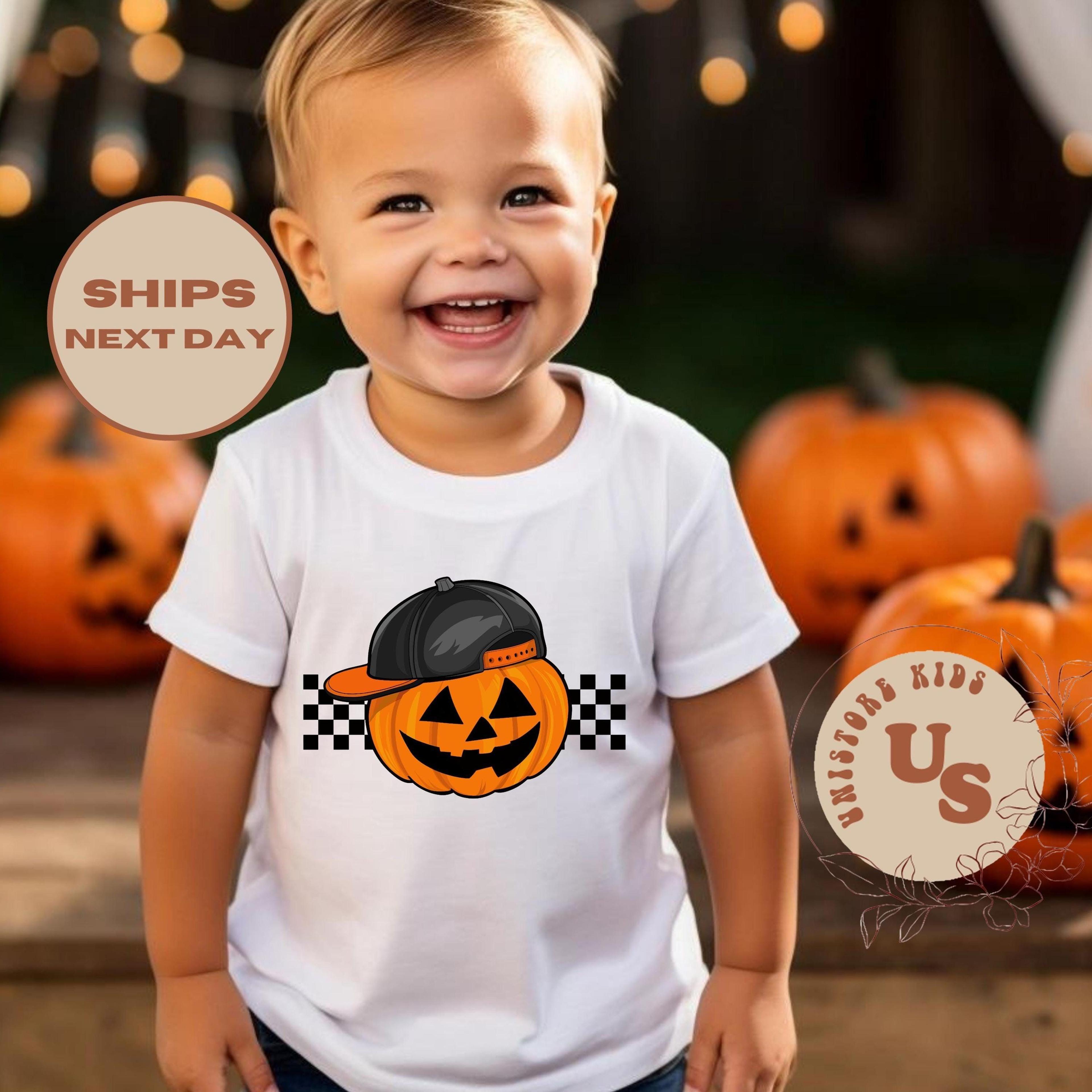 pumpkin boys toddler t-shirt, checkered pumpkin shirt, halloween kids tee, cute fall toddler outfit, pumpkin patch shirt