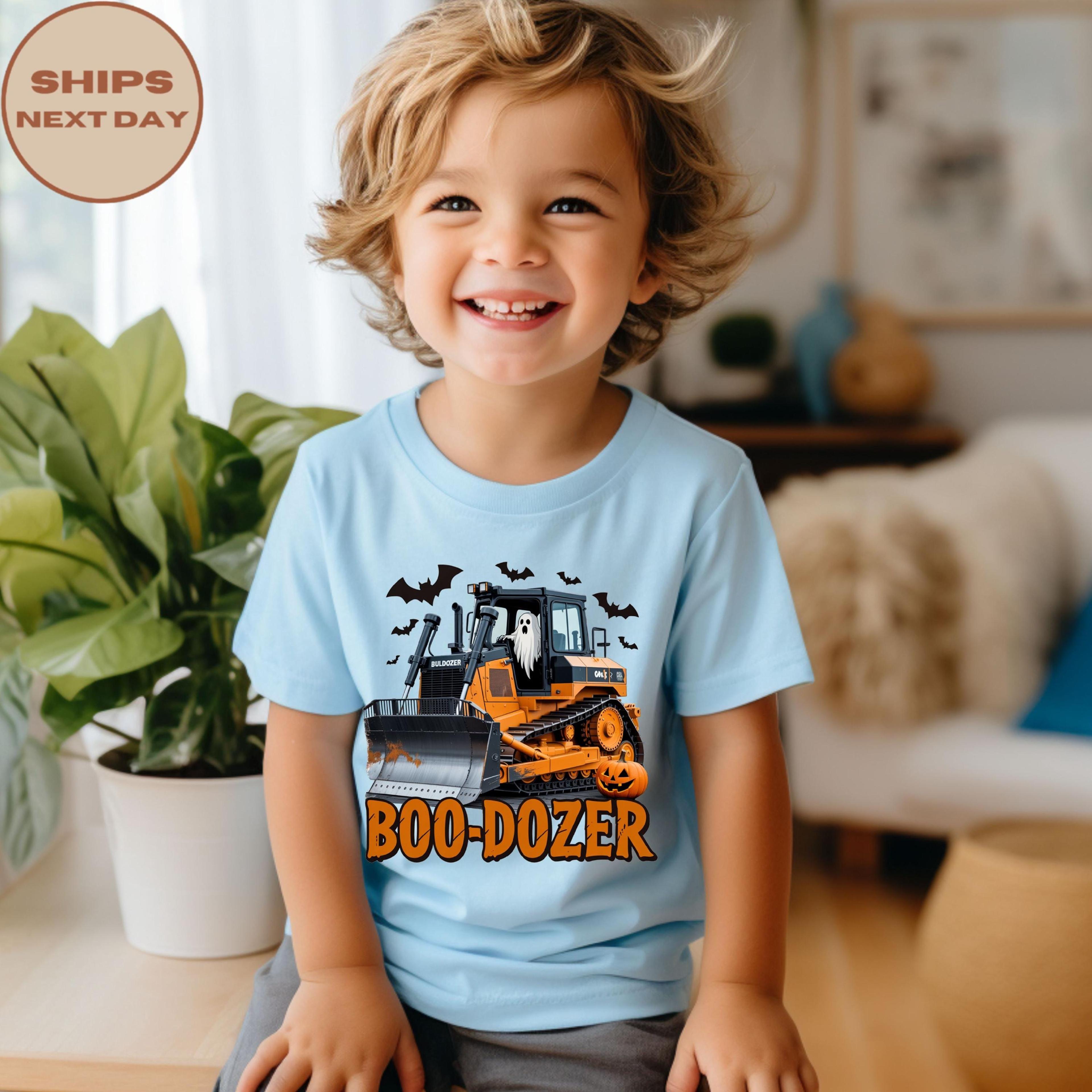 boo dozer t-shirt, boys halloween bulldozer shirt, ghost construction kids tee, spooky fall outfit, pumpkin patch shirt