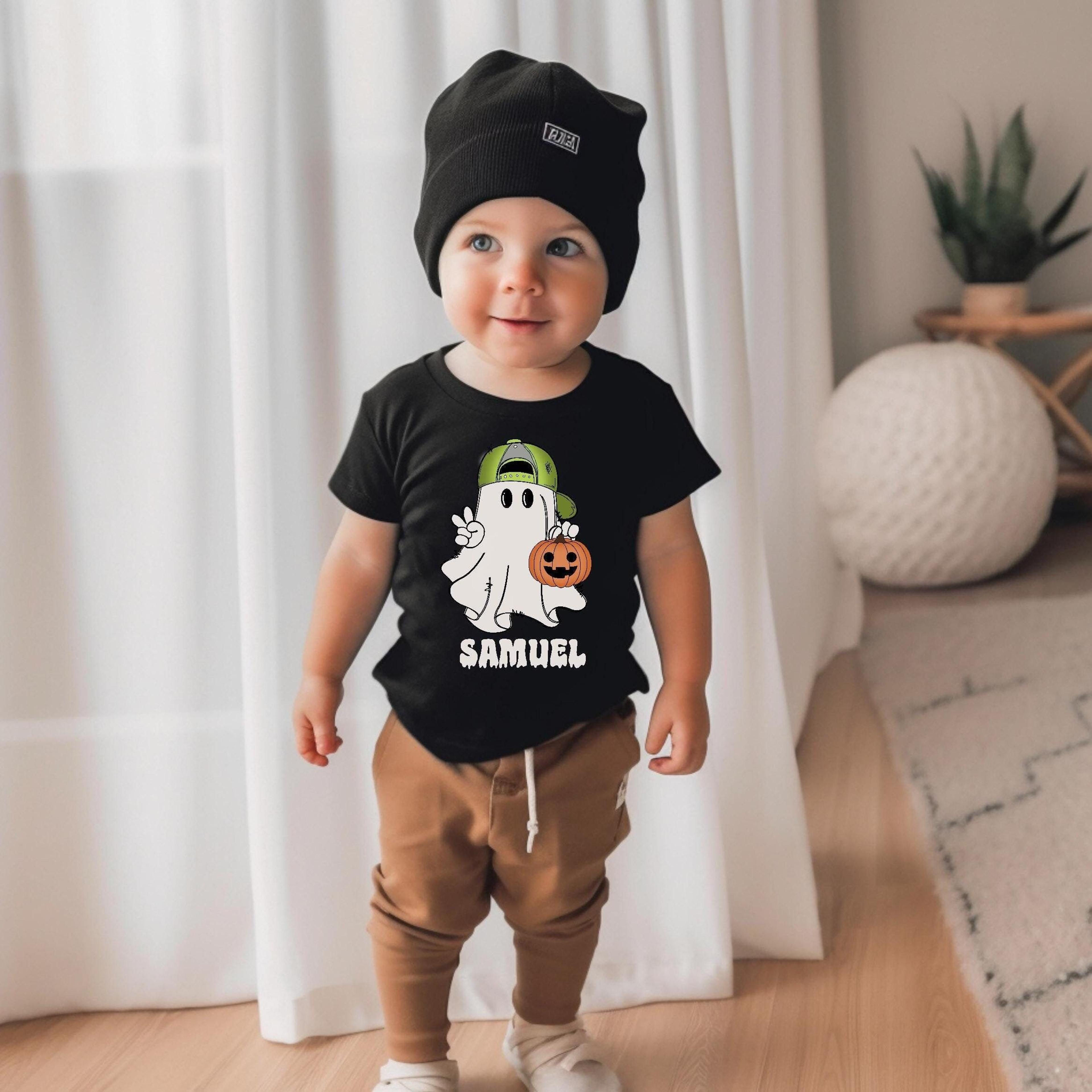 personalized ghost halloween shirt for boys, custom toddler halloween tee, spooky ghost pumpkin shirt, kids halloween te