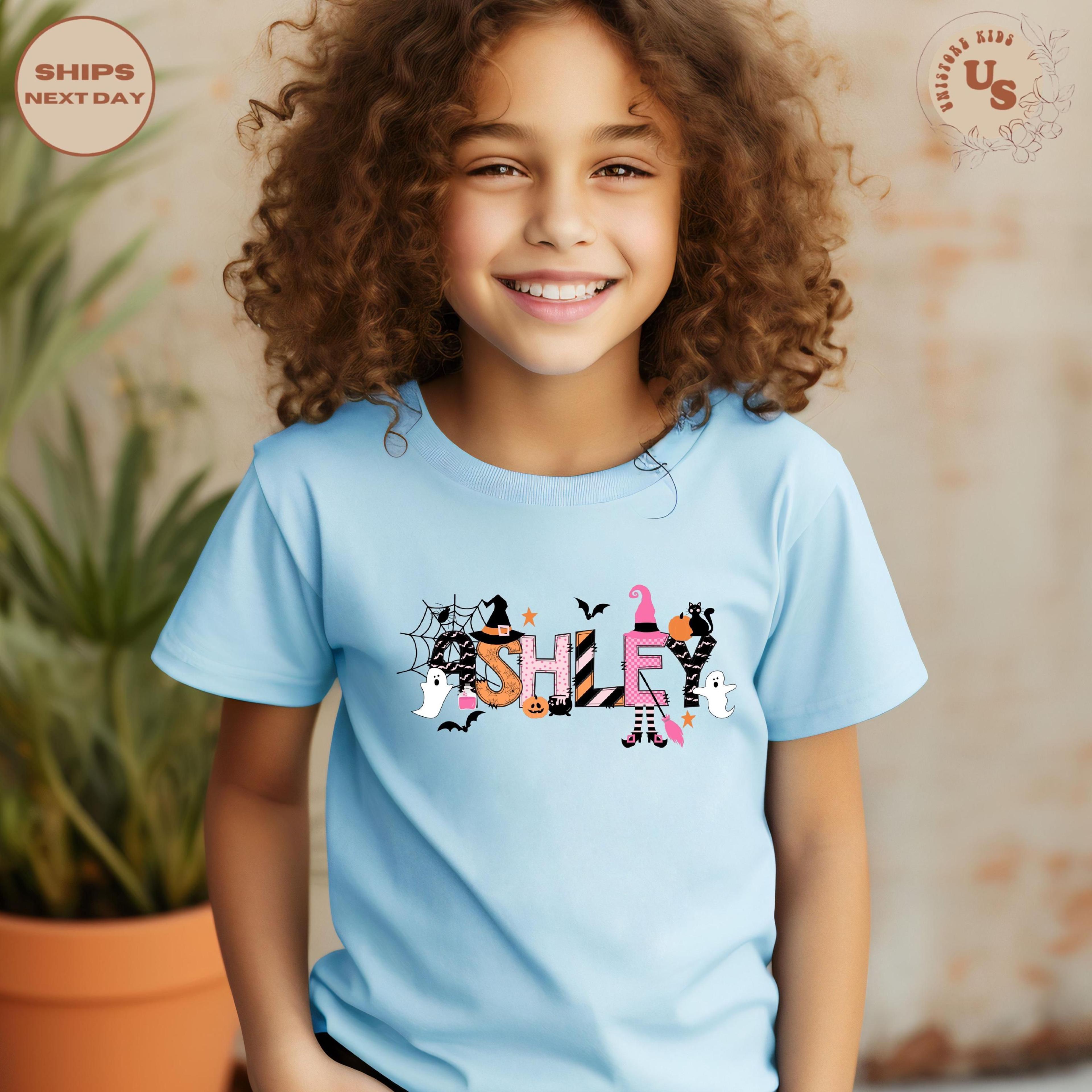 personalized halloween kids t-shirt, custom name ghost shirt, pumpkin halloween tee, spooky fall outfit, halloween gift