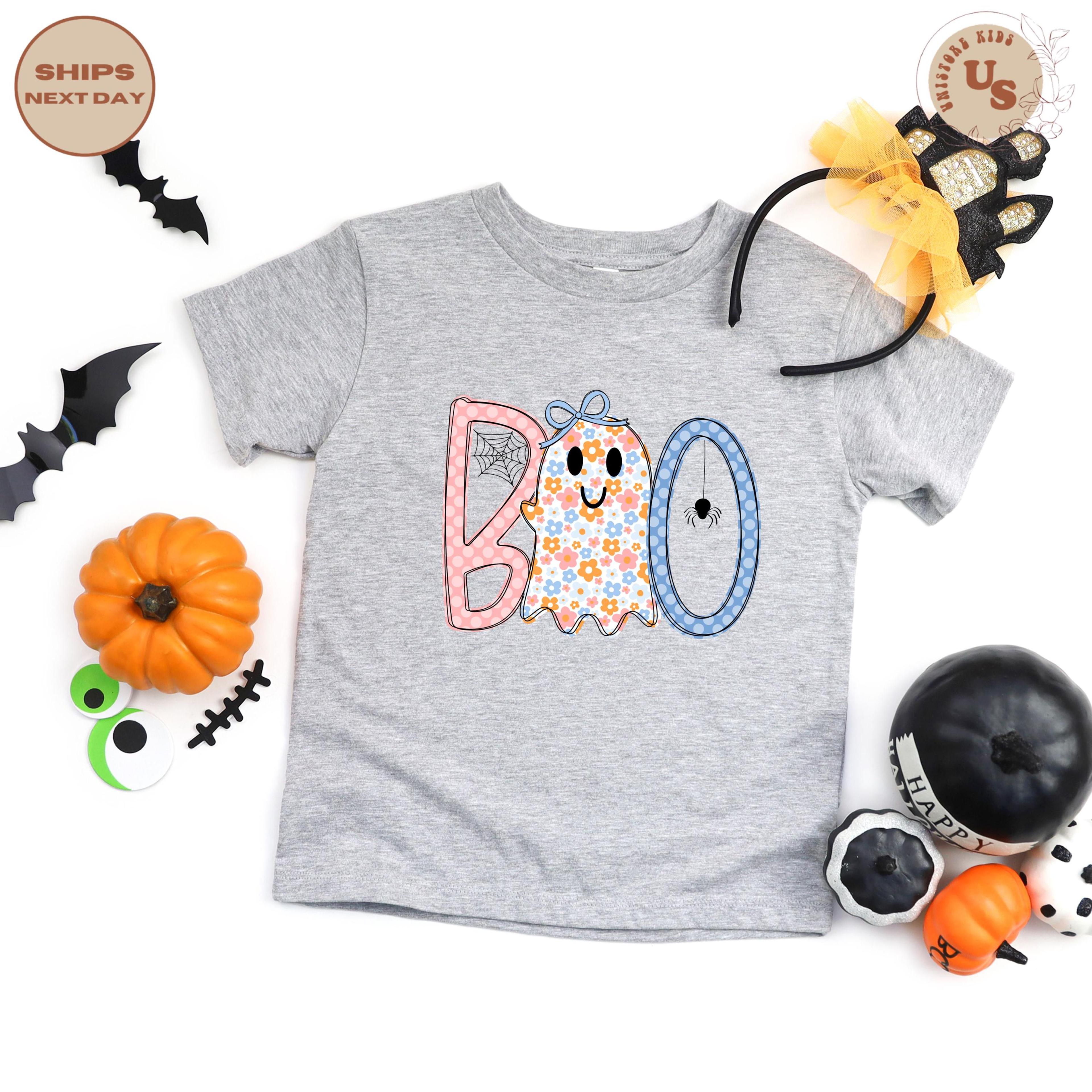 boo girl ghost toddler t-shirt, cute halloween girl shirt, ghost with bow tee, spooky season kids shirt, pumpkin patch o