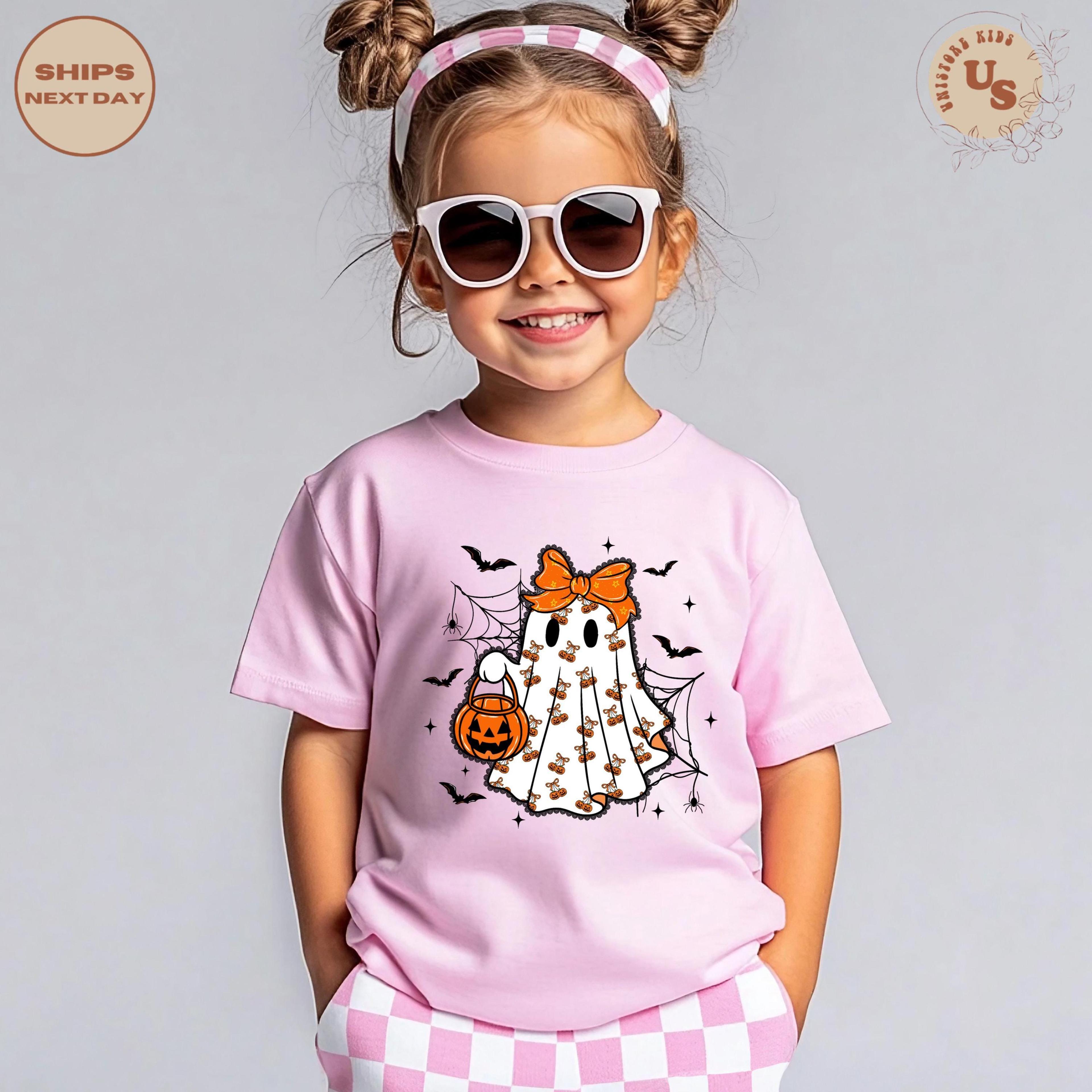 halloween girl ghost toddler t-shirt, cute ghost kids shirt, spooky season girl tee, pumpkin patch outfit, fall hallowee