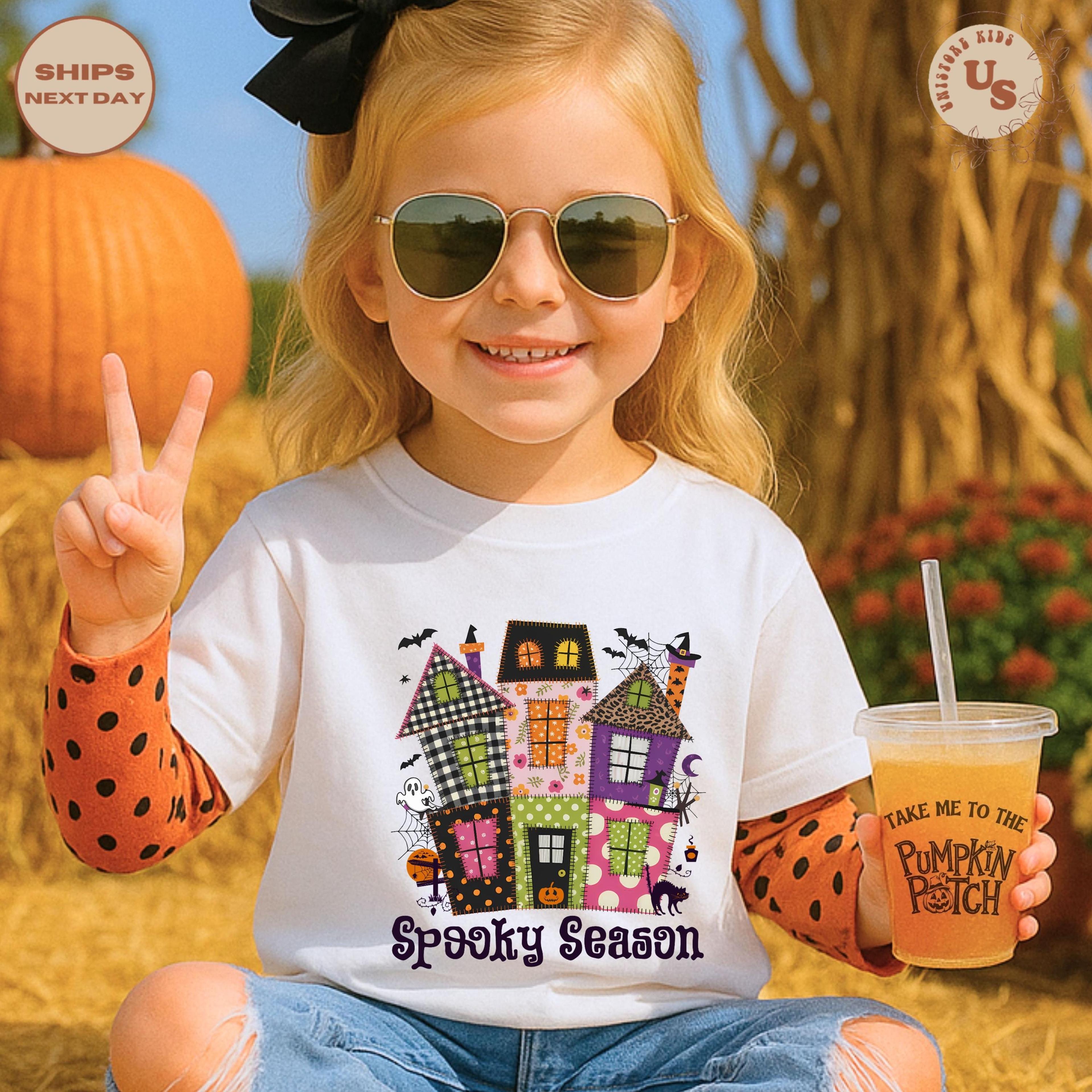 spooky season toddler t-shirt, haunted house halloween shirt, cute ghost kids tee, pumpkin patch outfit, fall toddler sh
