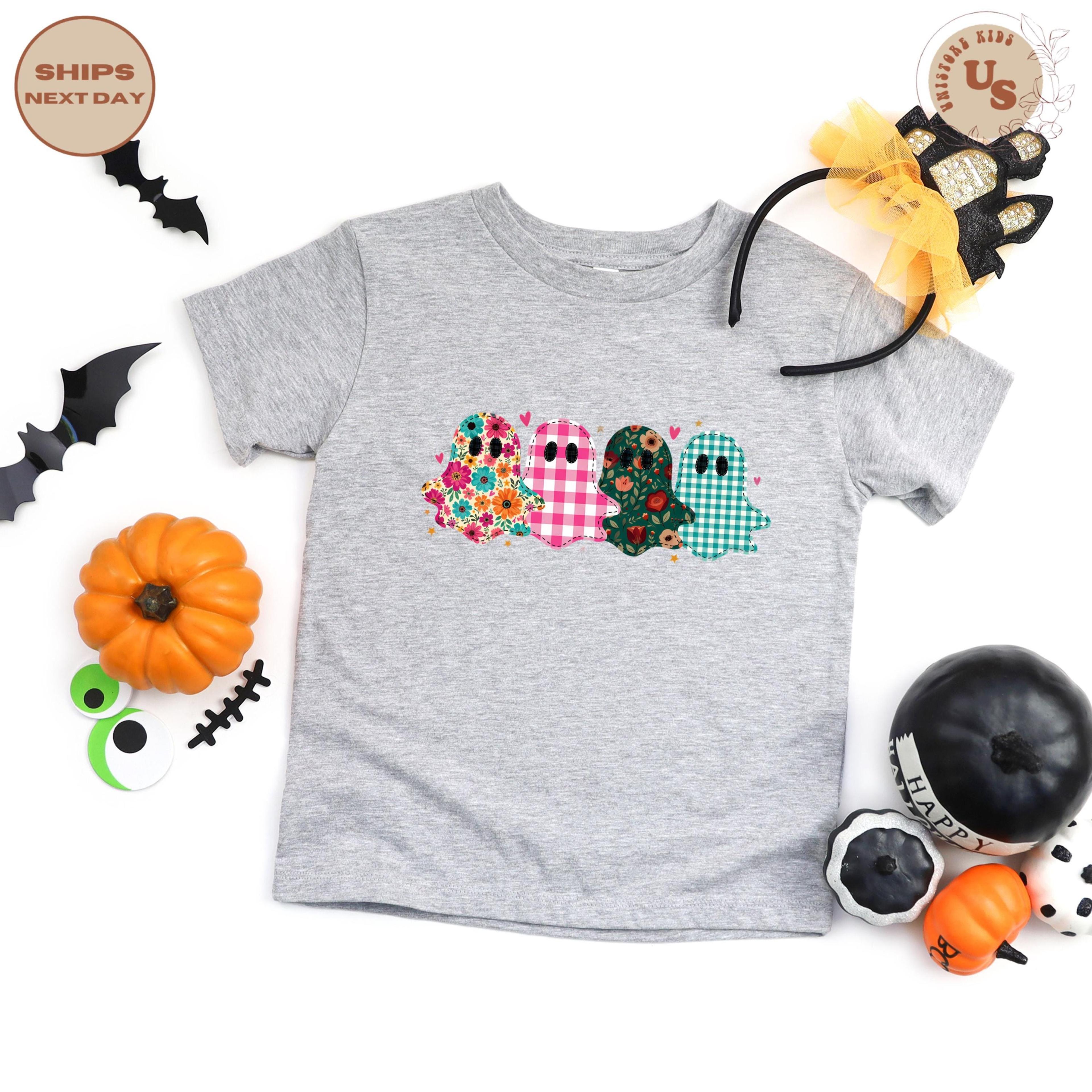 floral ghost toddler t-shirt, checkered ghost halloween shirt, cute girl ghost tee, spooky season kids shirt, pumpkin pa