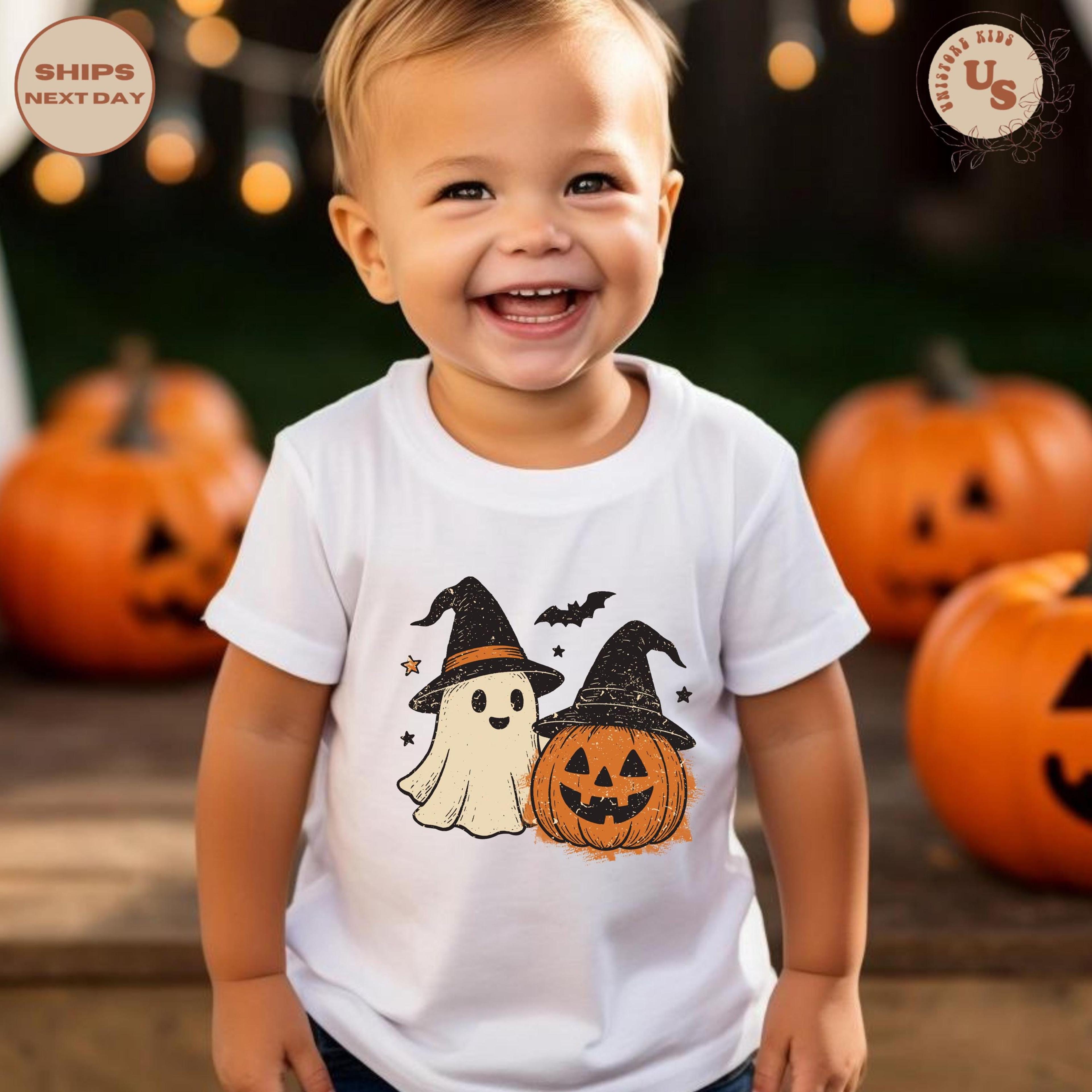 ghost and pumpkin toddler t-shirt, cute halloween kids shirt, spooky season ghost tee, pumpkin patch outfit, fall toddle