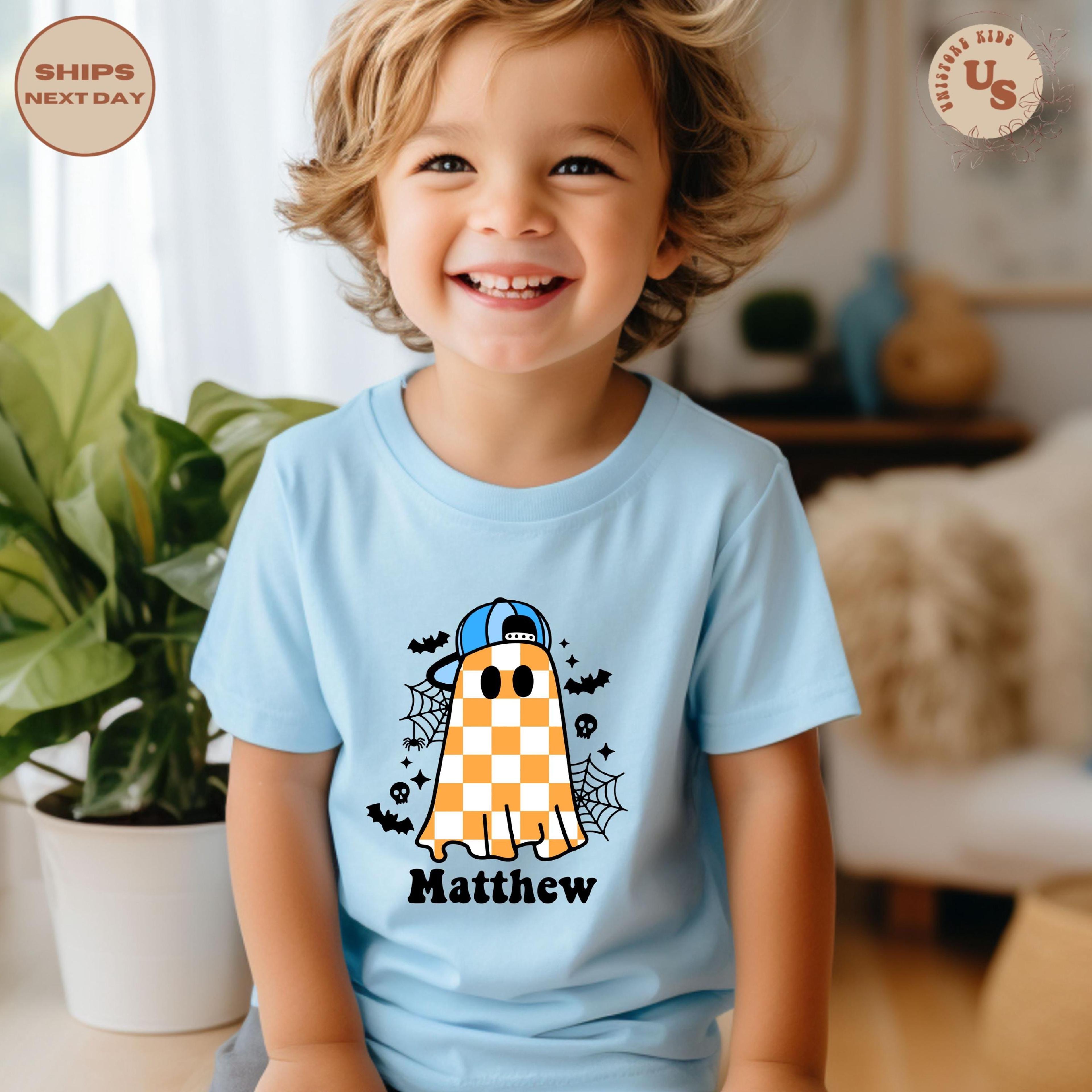 custom ghost toddler t-shirt, personalized halloween kids shirt, kids name ghost tee, spooky season outfit, pumpkin patc
