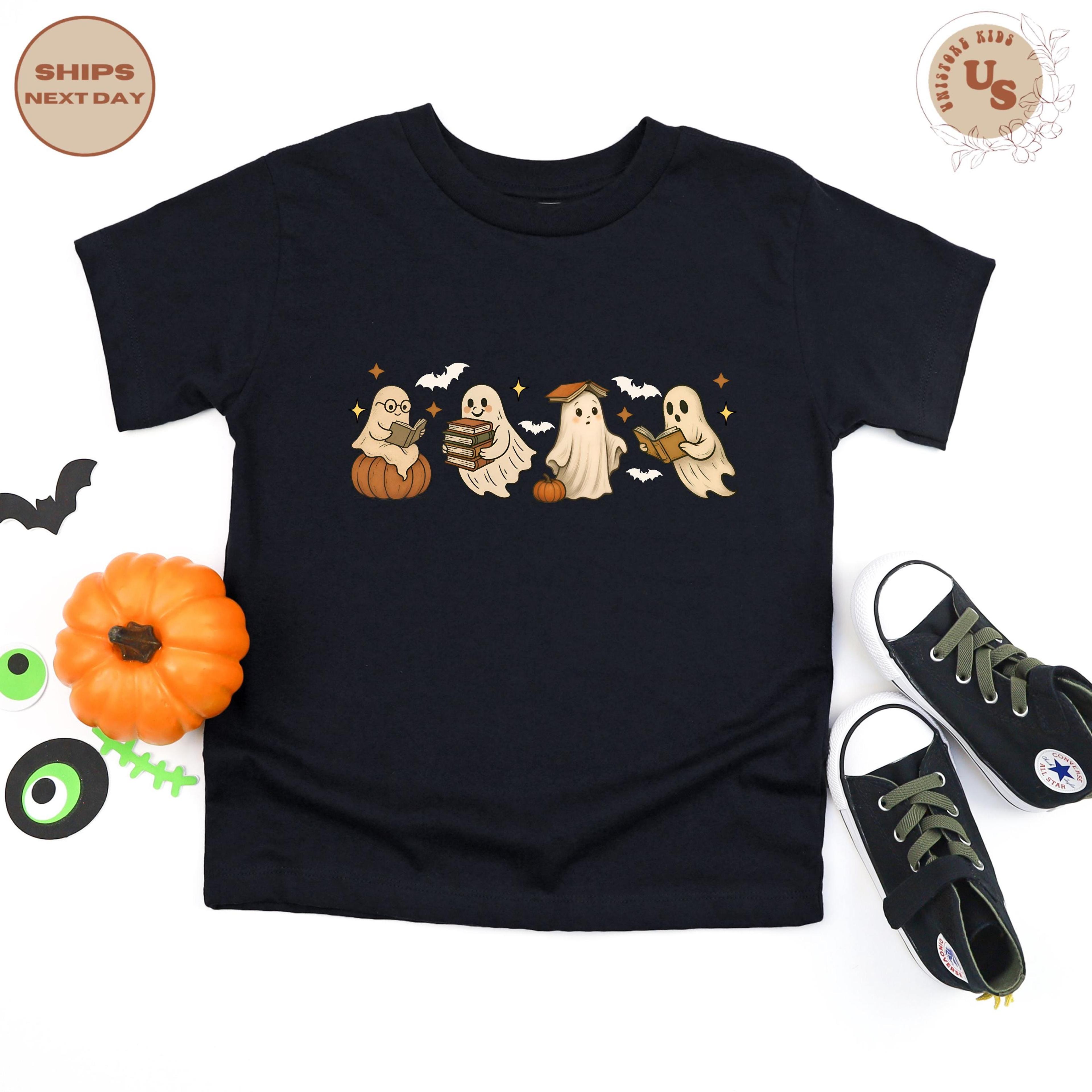 ghost reading book t-shirt, book lover halloween shirt, cute ghost reader tee, librarian gift, spooky season tee