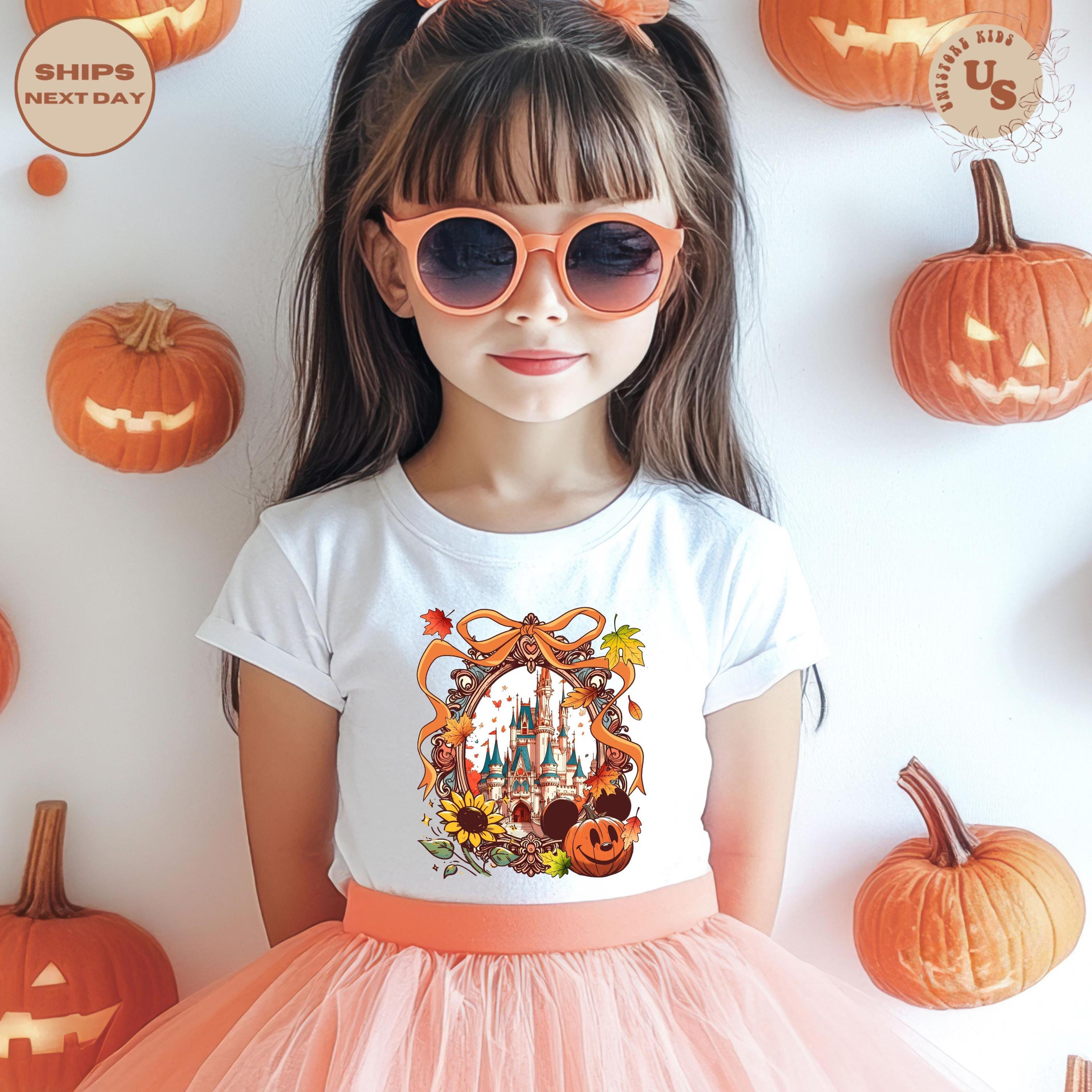 fall coquette bow kids t-shirt, autumn bow shirt, cute pumpkin girl tee, coquette fall outfit, thanksgiving shirt