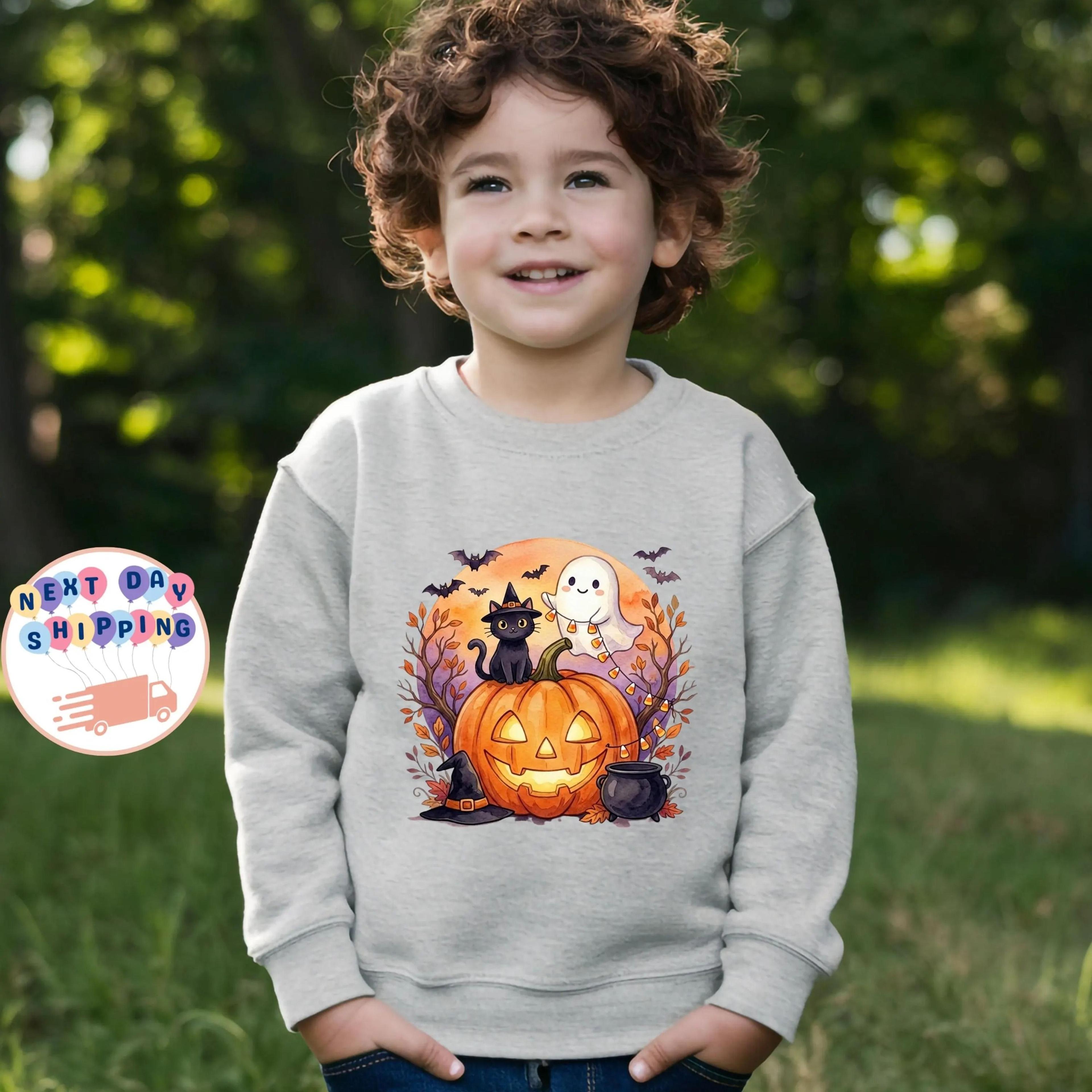 cute halloween pumpkin sweatshirt for kids ghost cat pumpkin toddler fall sweatshirt halloween outfit for boys