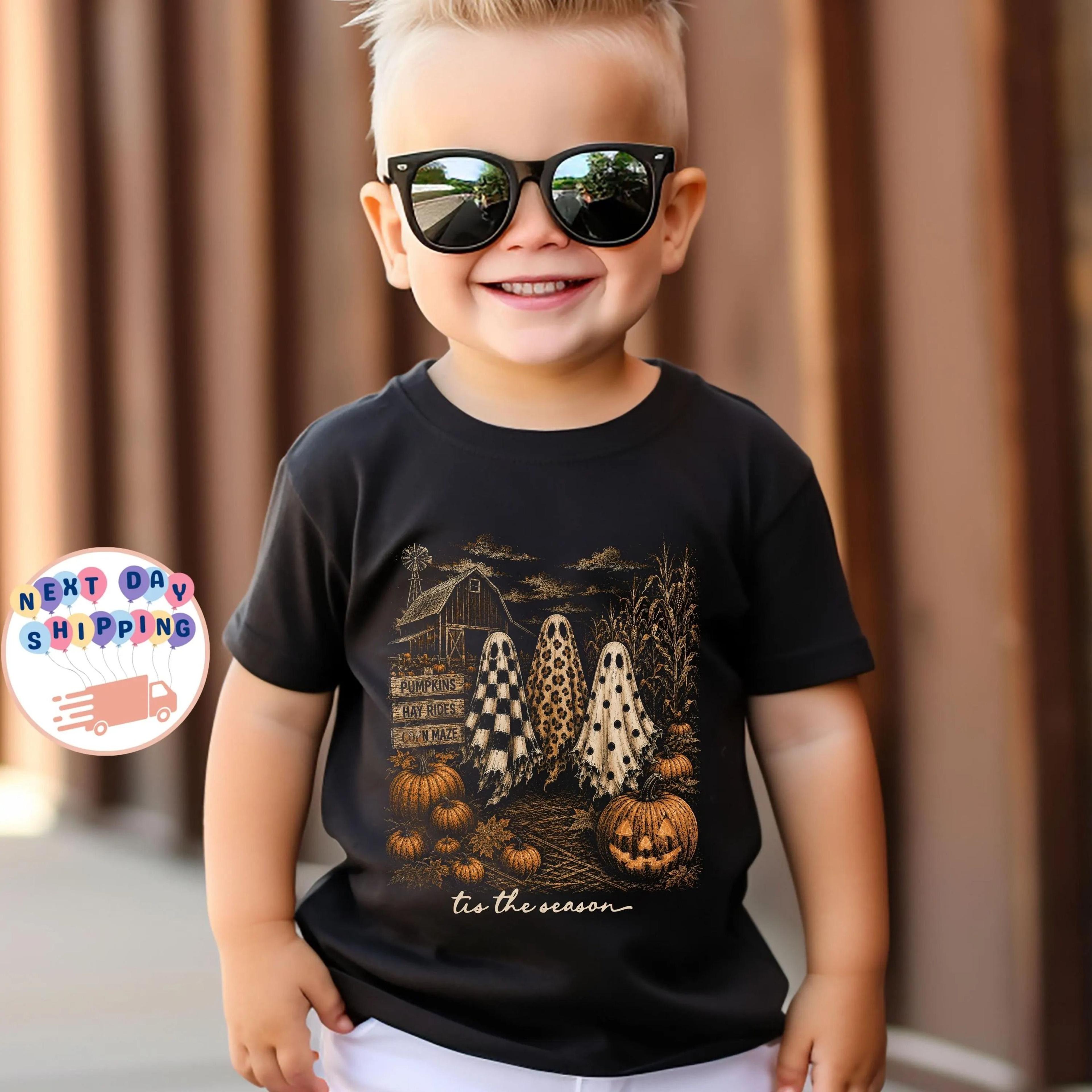 tis the season kids halloween sweatshirt cute ghost pumpkin fall shirt toddler autumn farm halloween crewneck