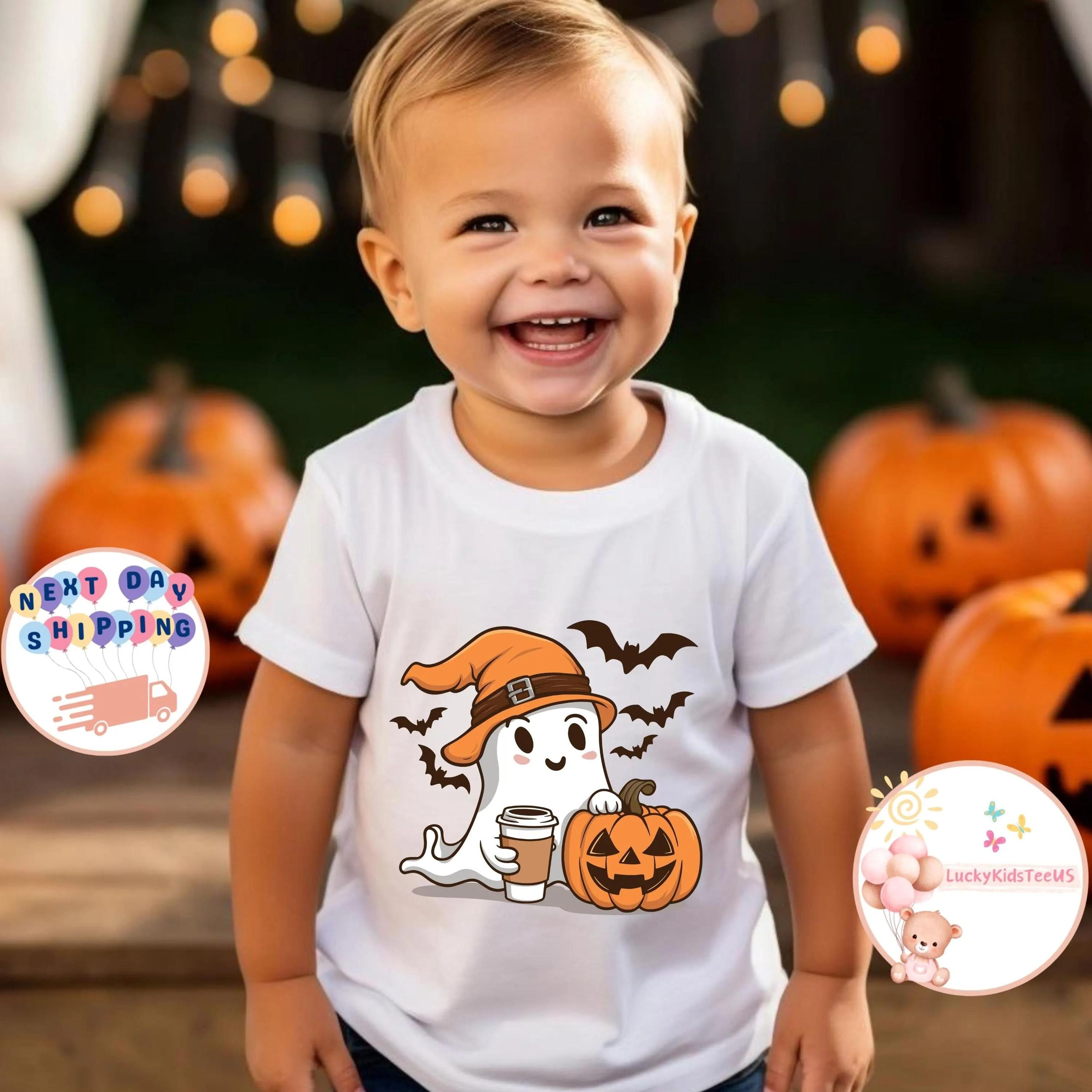 cute ghost pumpkin halloween shirt for toddlers spooky season kids tee funny ghost fall outfit baby halloween top