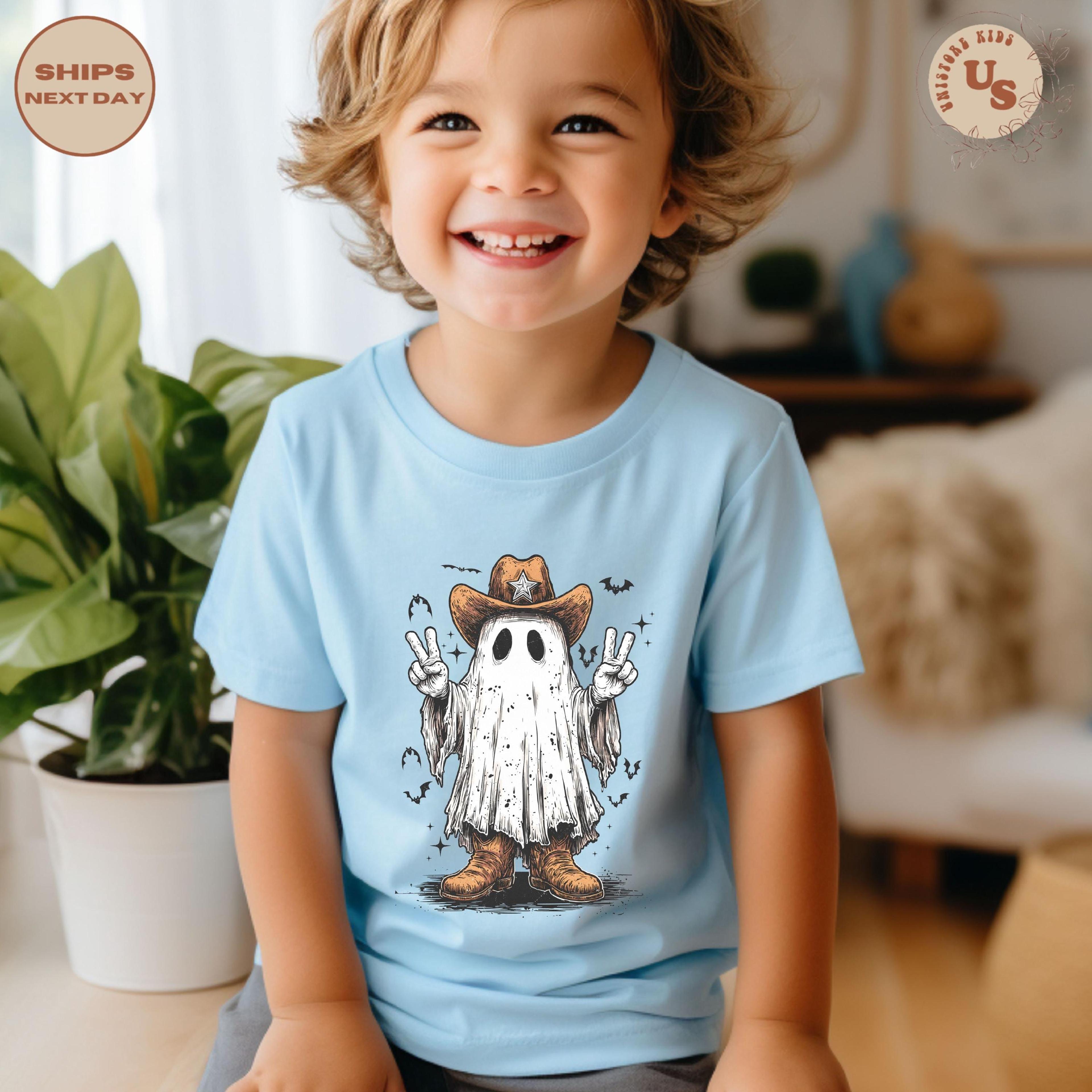 cowboy ghost t-shirt, halloween boys shirt, western ghost tee, spooky season shirt, cute cowboy halloween tee