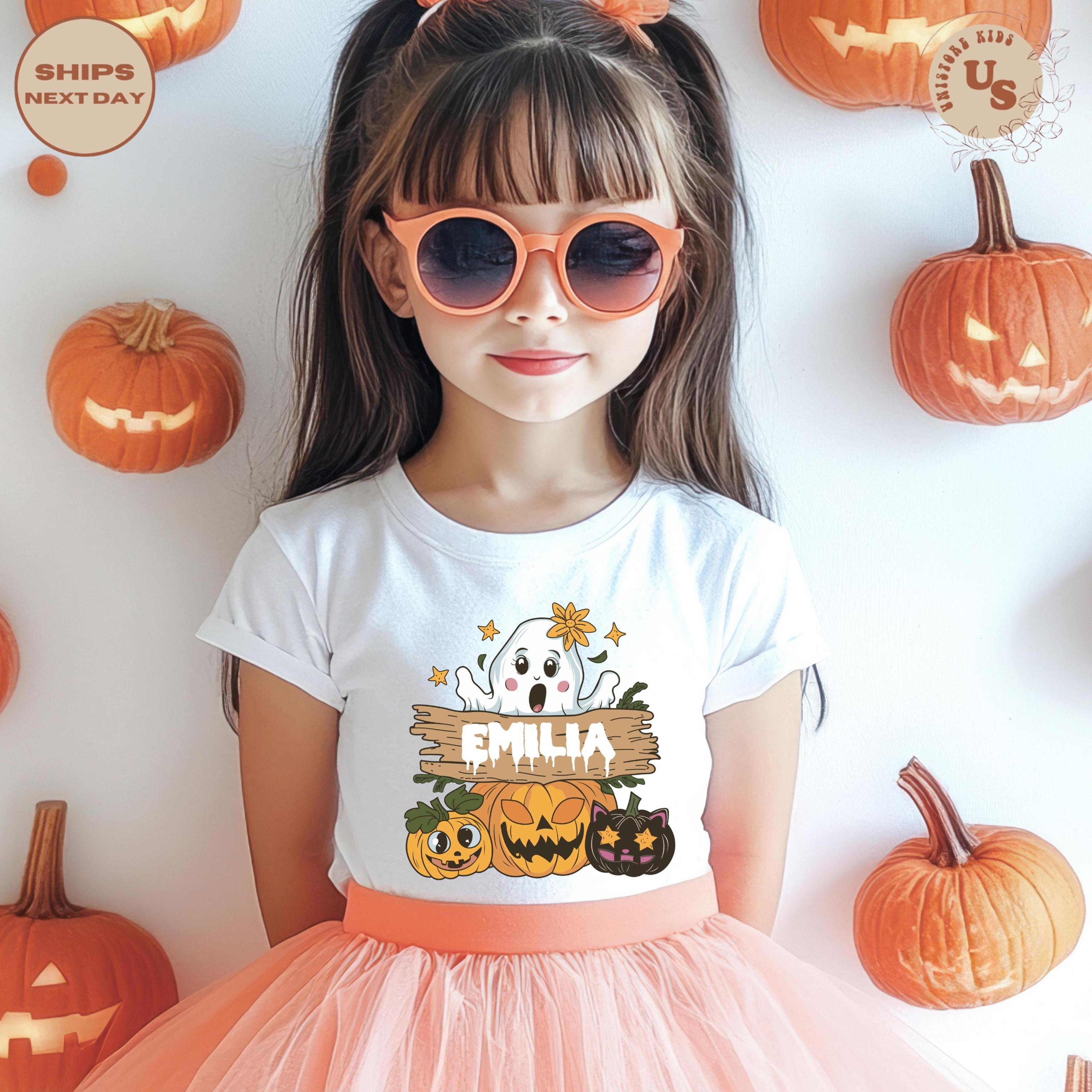 custom halloween girl ghost t-shirt, personalized name ghost shirt, cute pink ghost tee, spooky season fall shirt