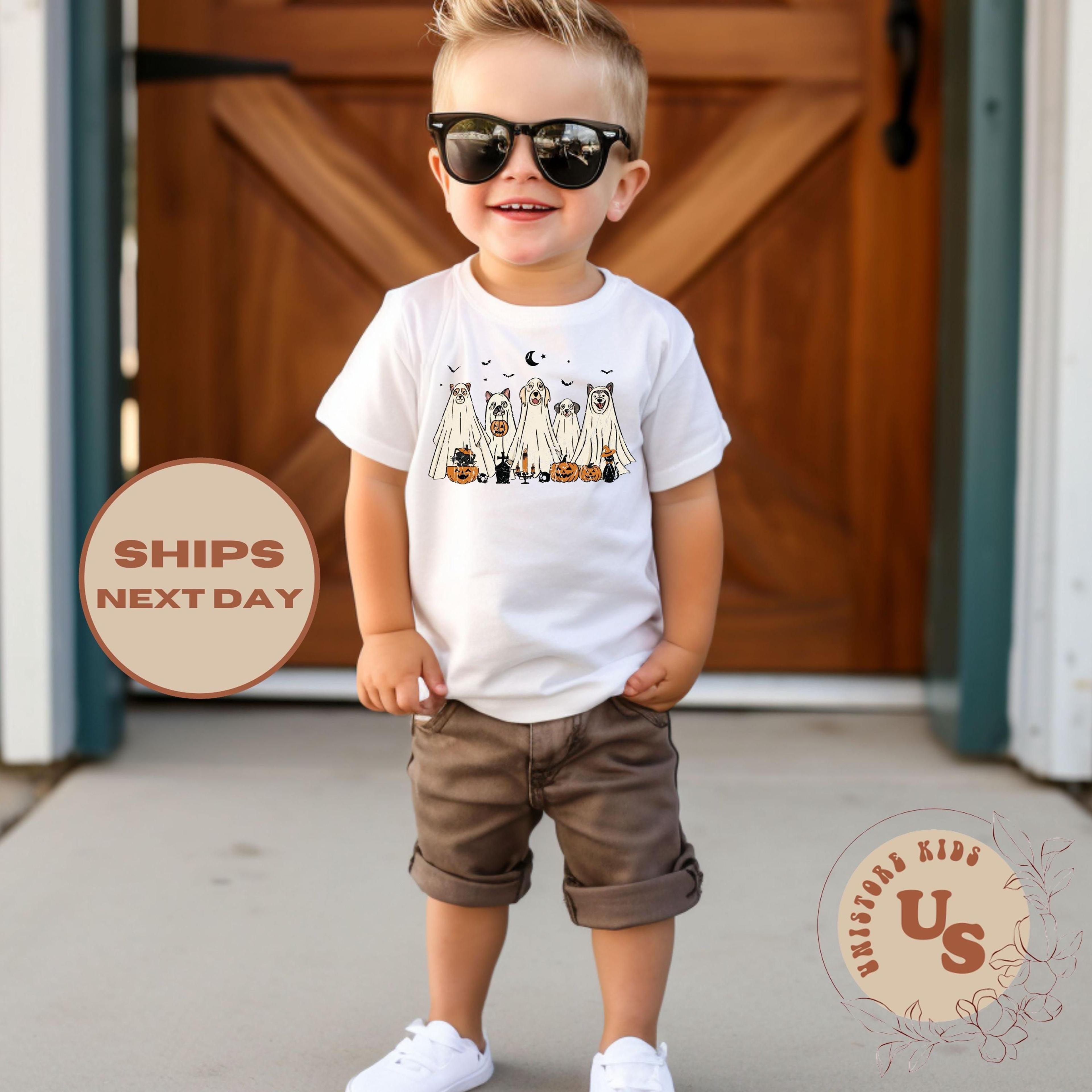 dog ghost halloween toddler shirt, cute ghost dog kids shirt, spooky puppy tee, toddler halloween outfit, fall shirt