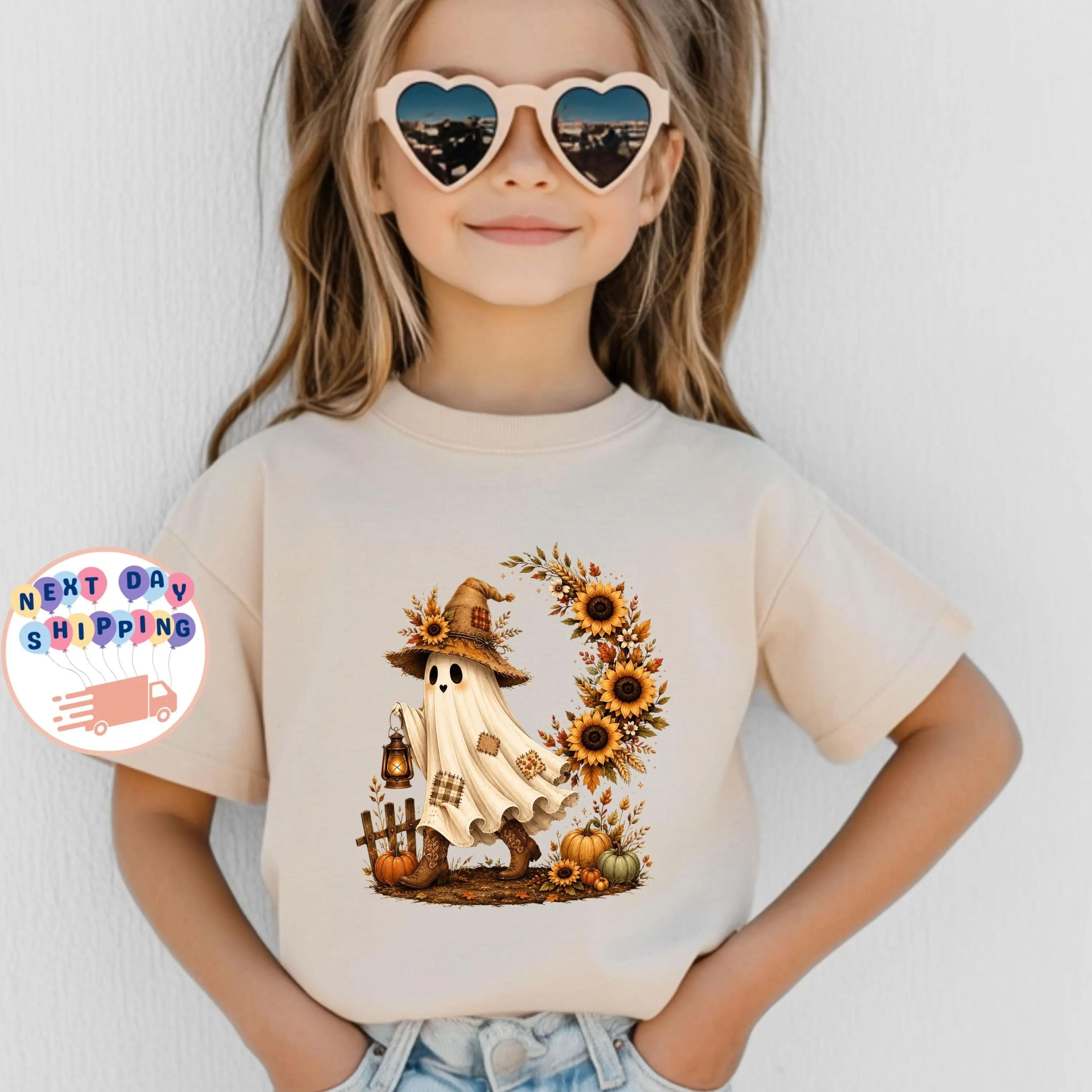 cute ghost sunflower fall shirt for girls halloween pumpkin tee autumn farmhouse toddler spooky season top