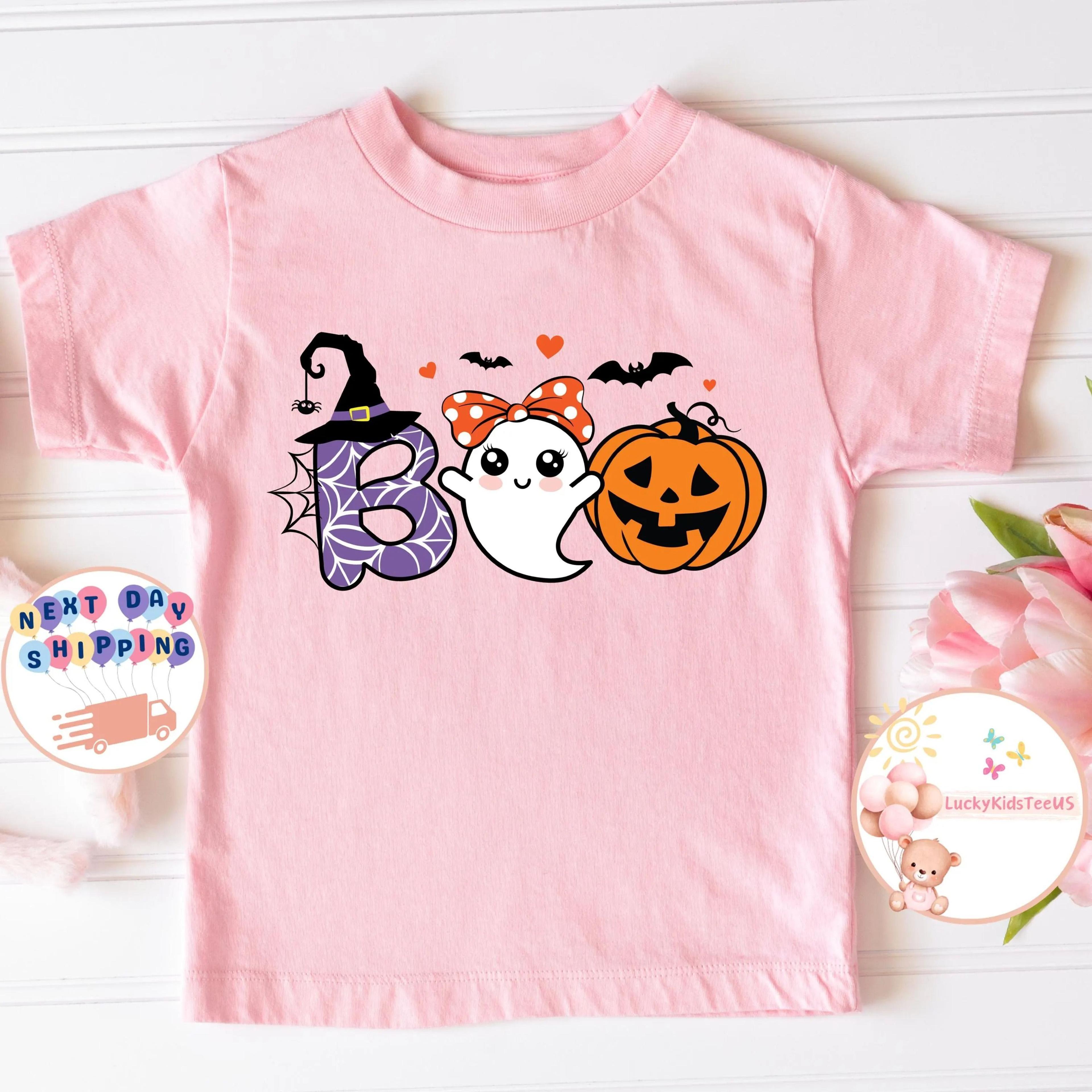 boo ghost pumpkin kids halloween sweatshirt cute girl spooky season shirt toddler fall crewneck outfit gift