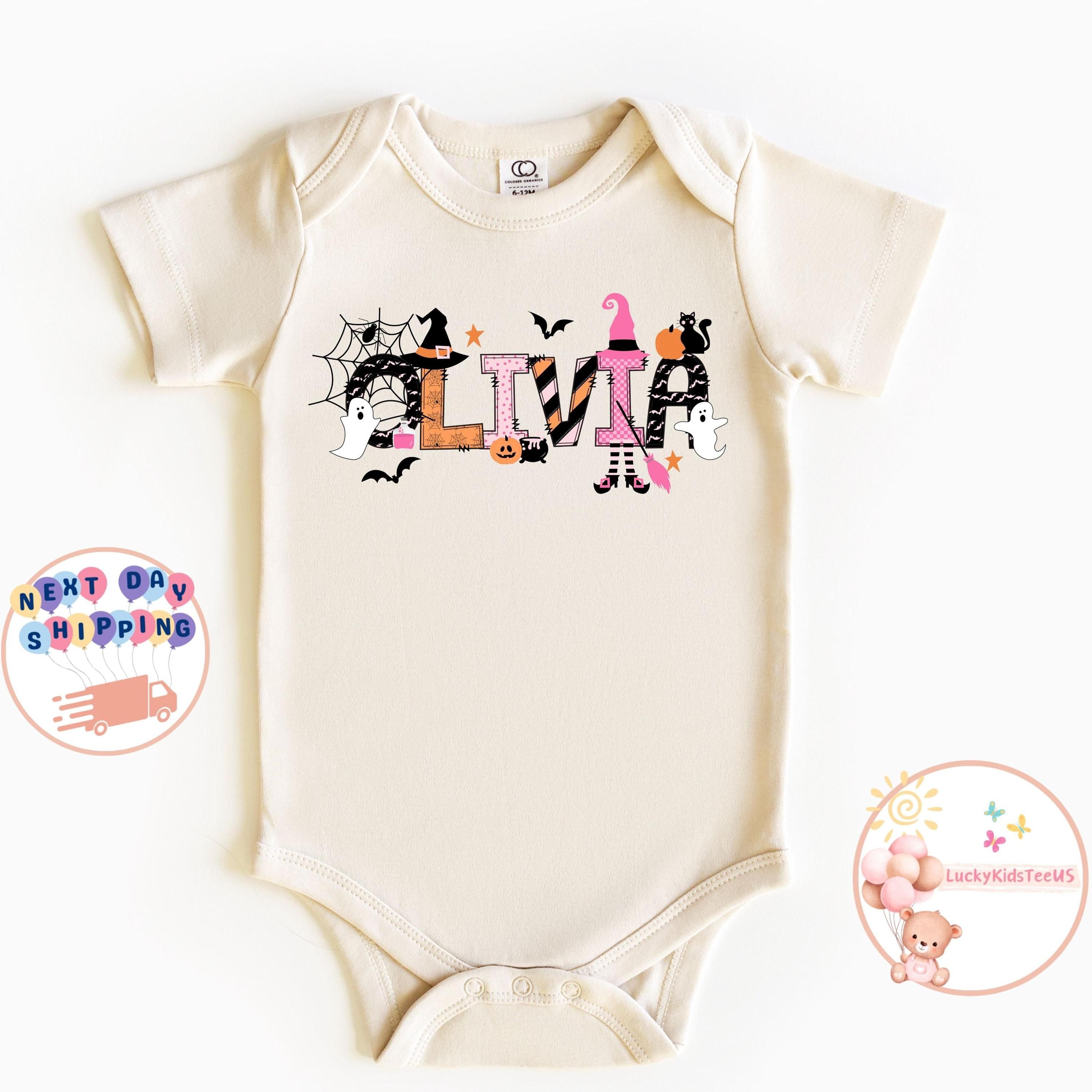 personalized baby halloween bodysuit custom name infant onesie cute ghost pumpkin baby girl first halloween gift