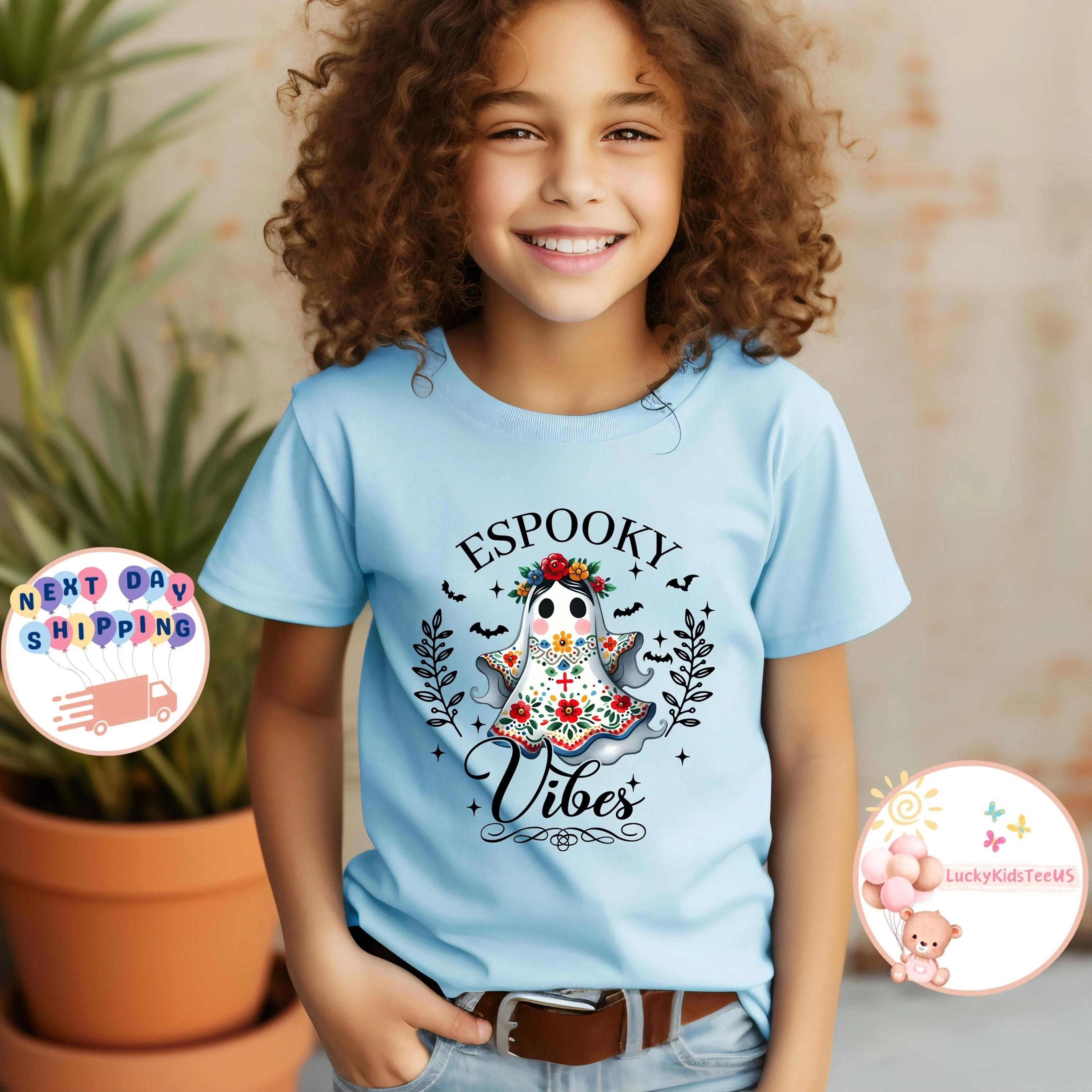 espooky vibes kids halloween shirt cute floral ghost tee day of the dead toddler spooky season fall top