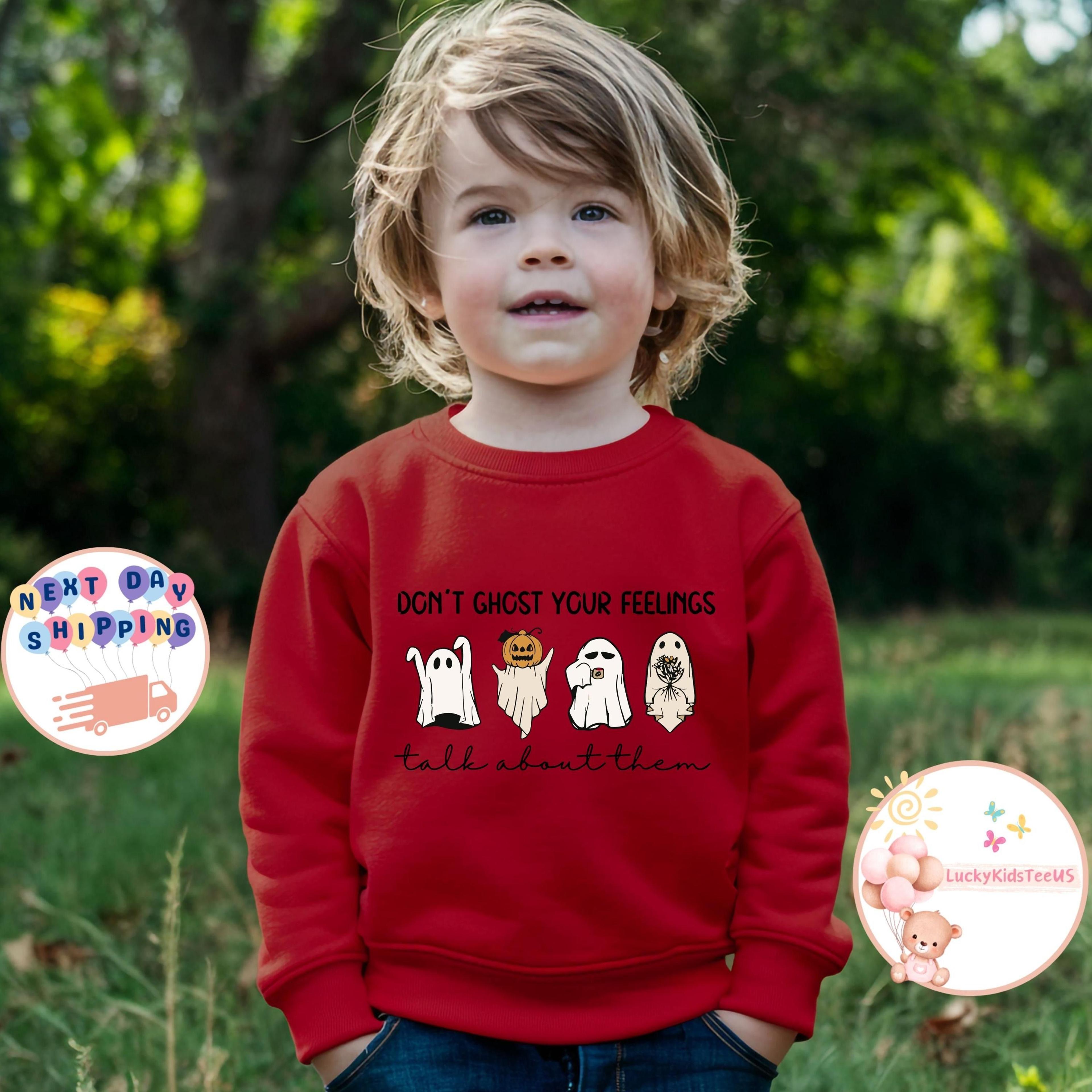 don't ghost your feelings kids halloween shirt cute ghost mental health tee spooky season toddler fall outfit