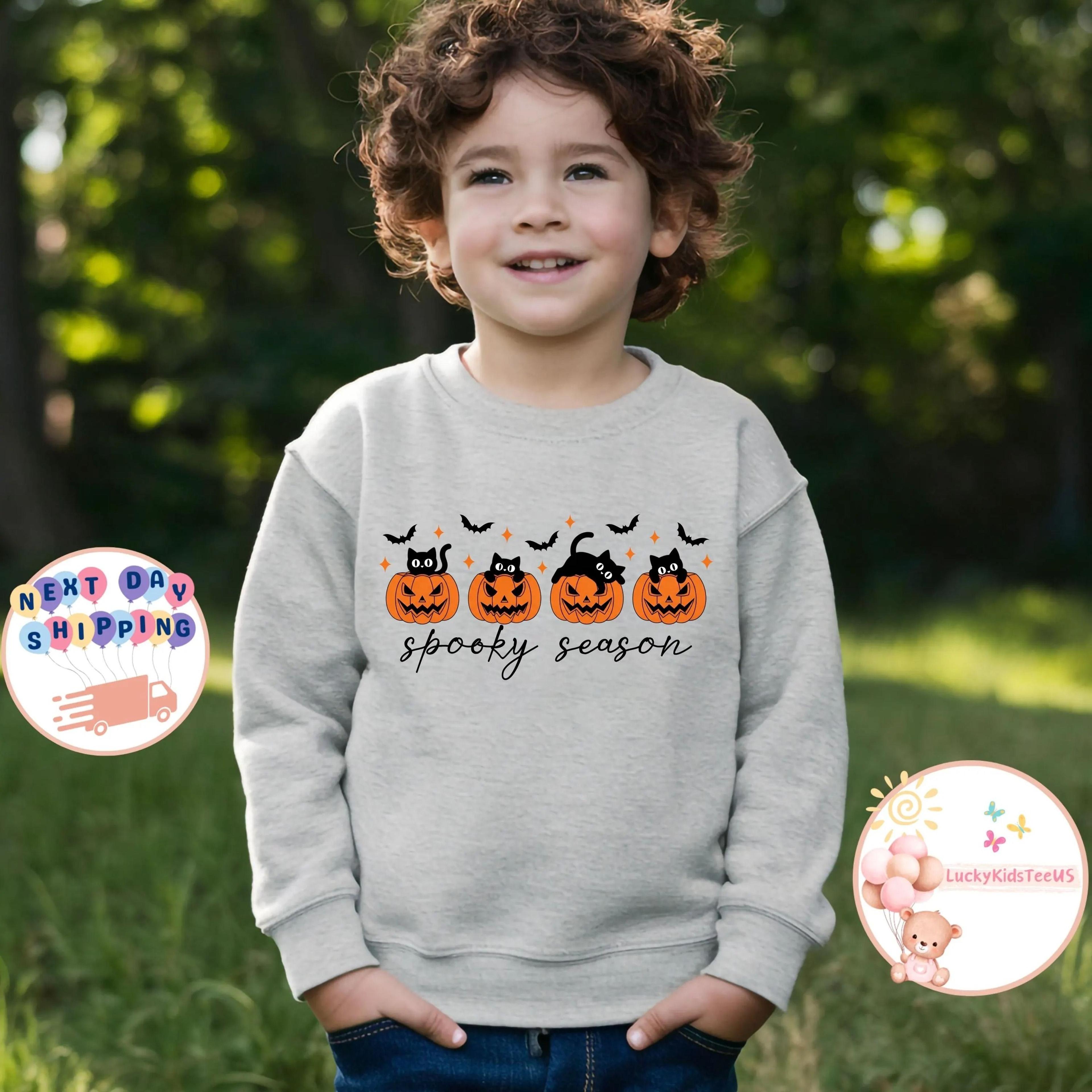 spooky season black cat pumpkin kids sweatshirt cute halloween shirt toddler fall outfit cat lover gift