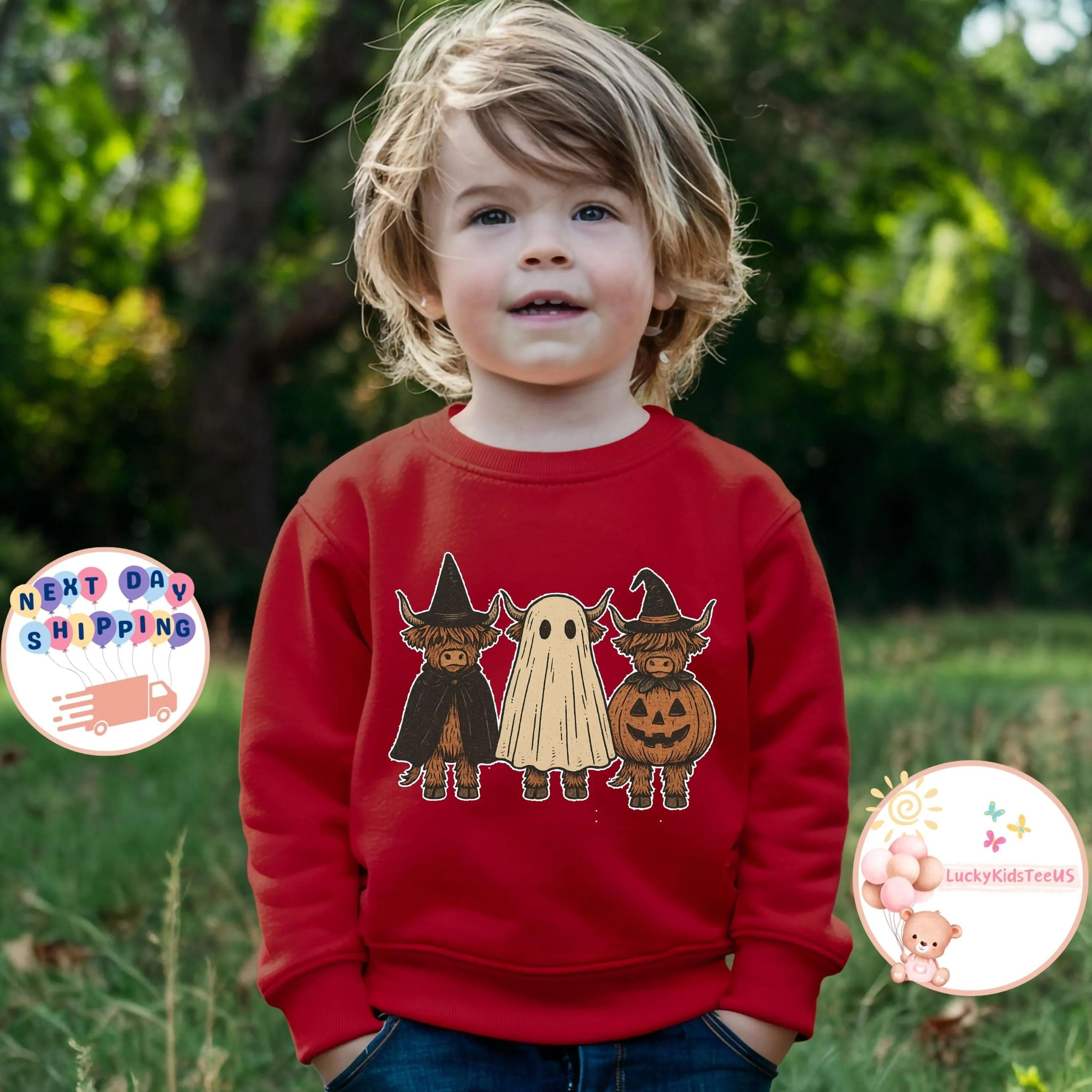 highland cow halloween kids shirt cute ghost cow tee toddler spooky season farm animal fall outfit gift