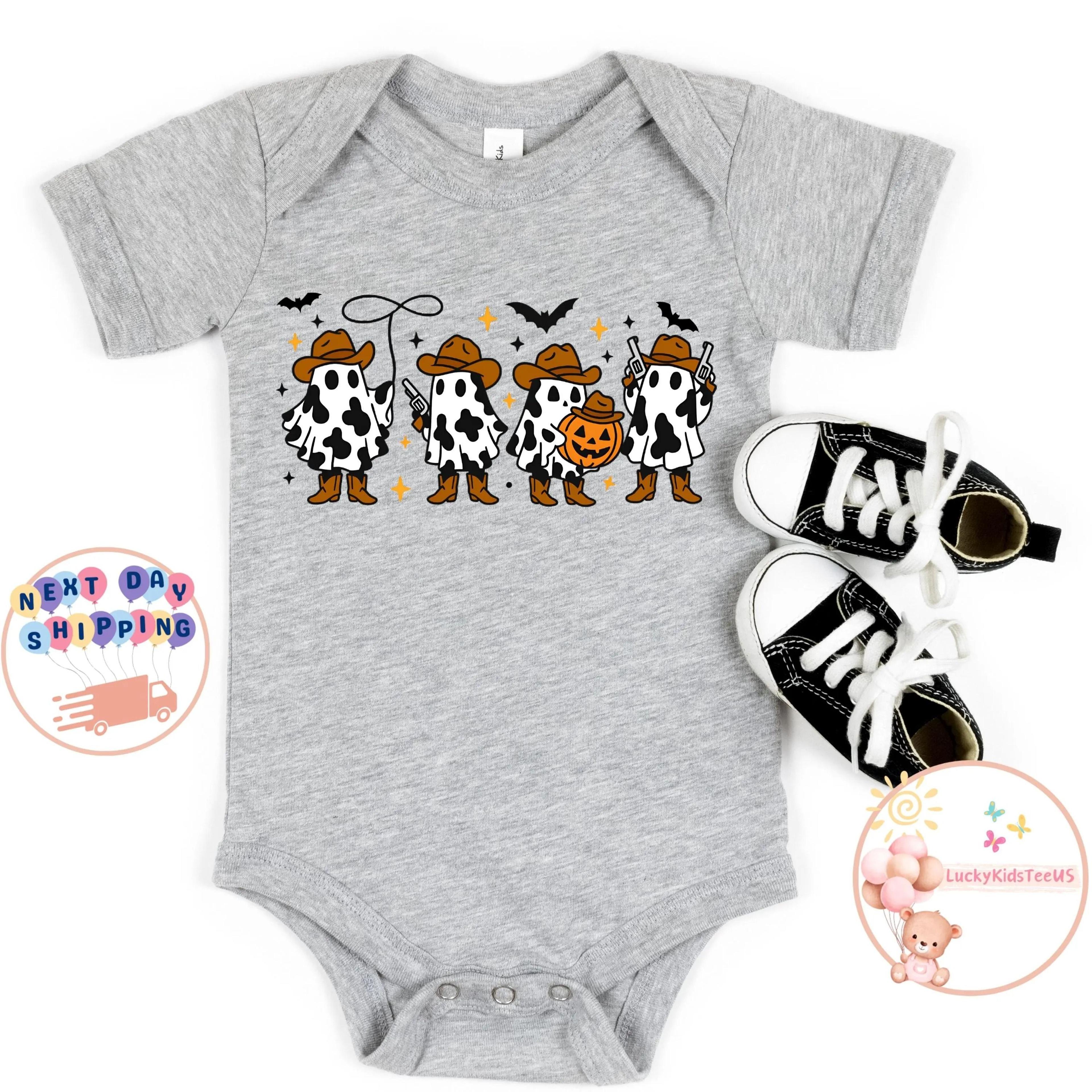 cowboy ghost baby bodysuit halloween onesie cute western ghost infant outfit spooky season baby shower gift