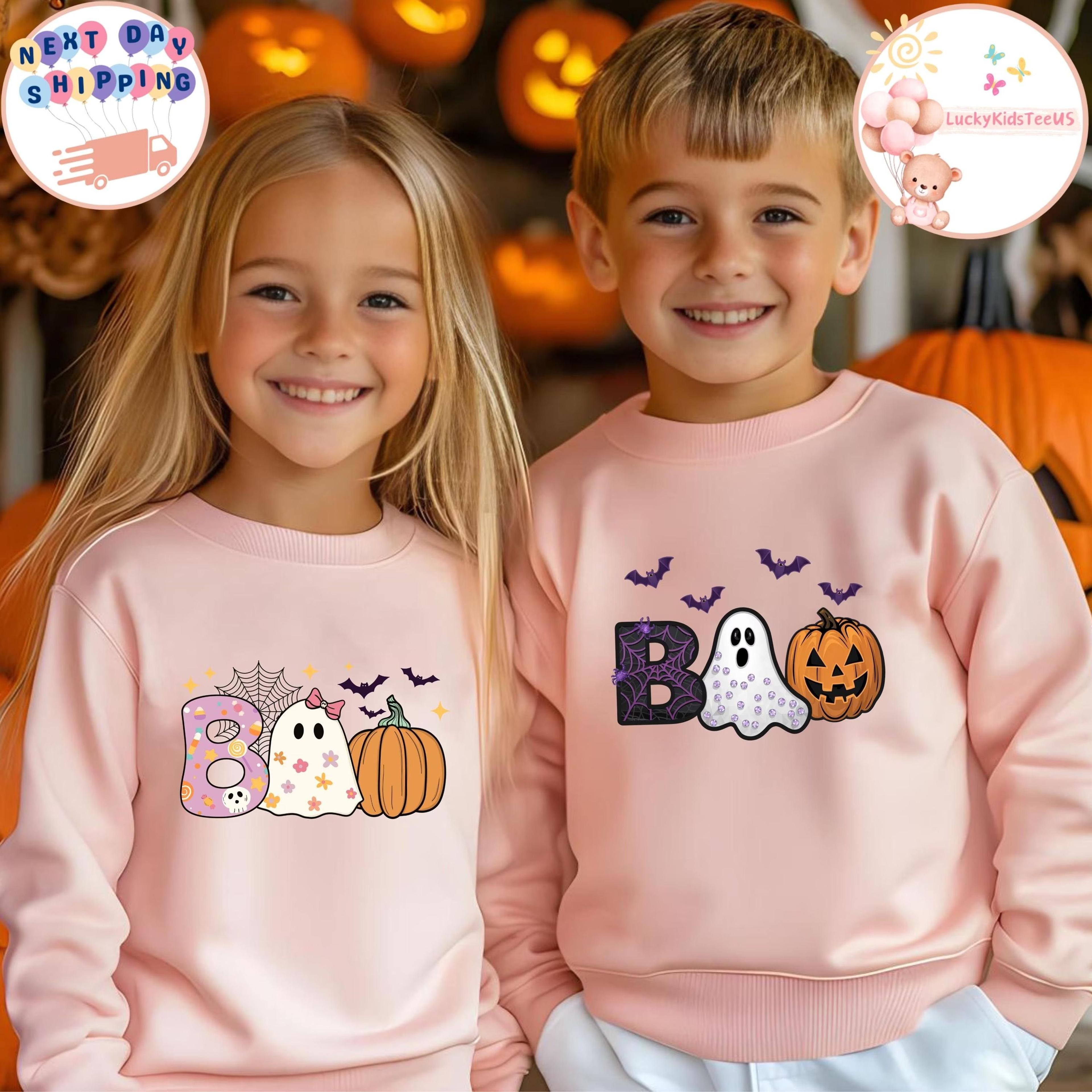 matching sibling halloween sweatshirts boo ghost pumpkin kids sweatshirt brother sister spooky season fall gift