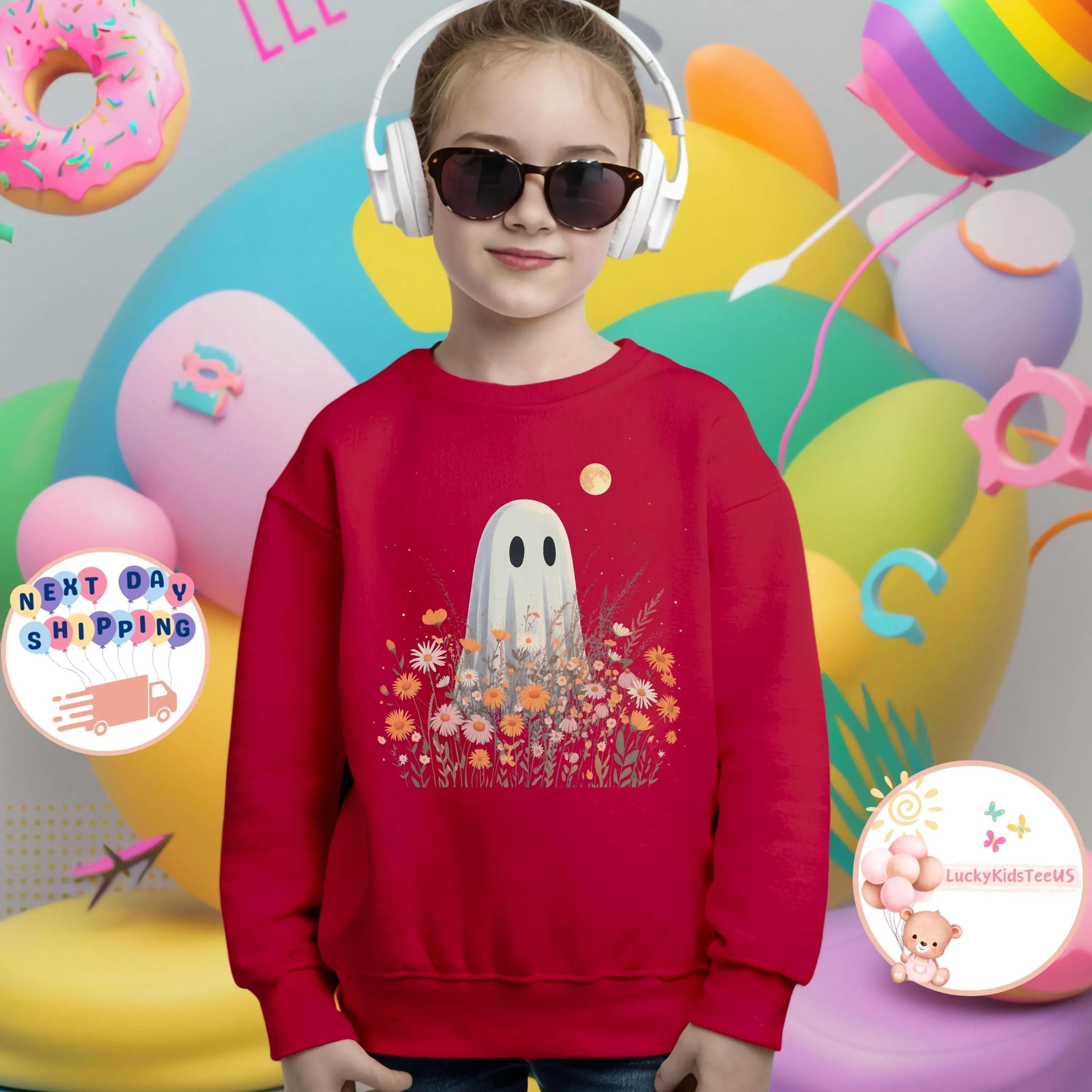 boho ghost halloween kids sweatshirt cute floral ghost sweatshirt spooky season toddler pullover fall autumn outfit