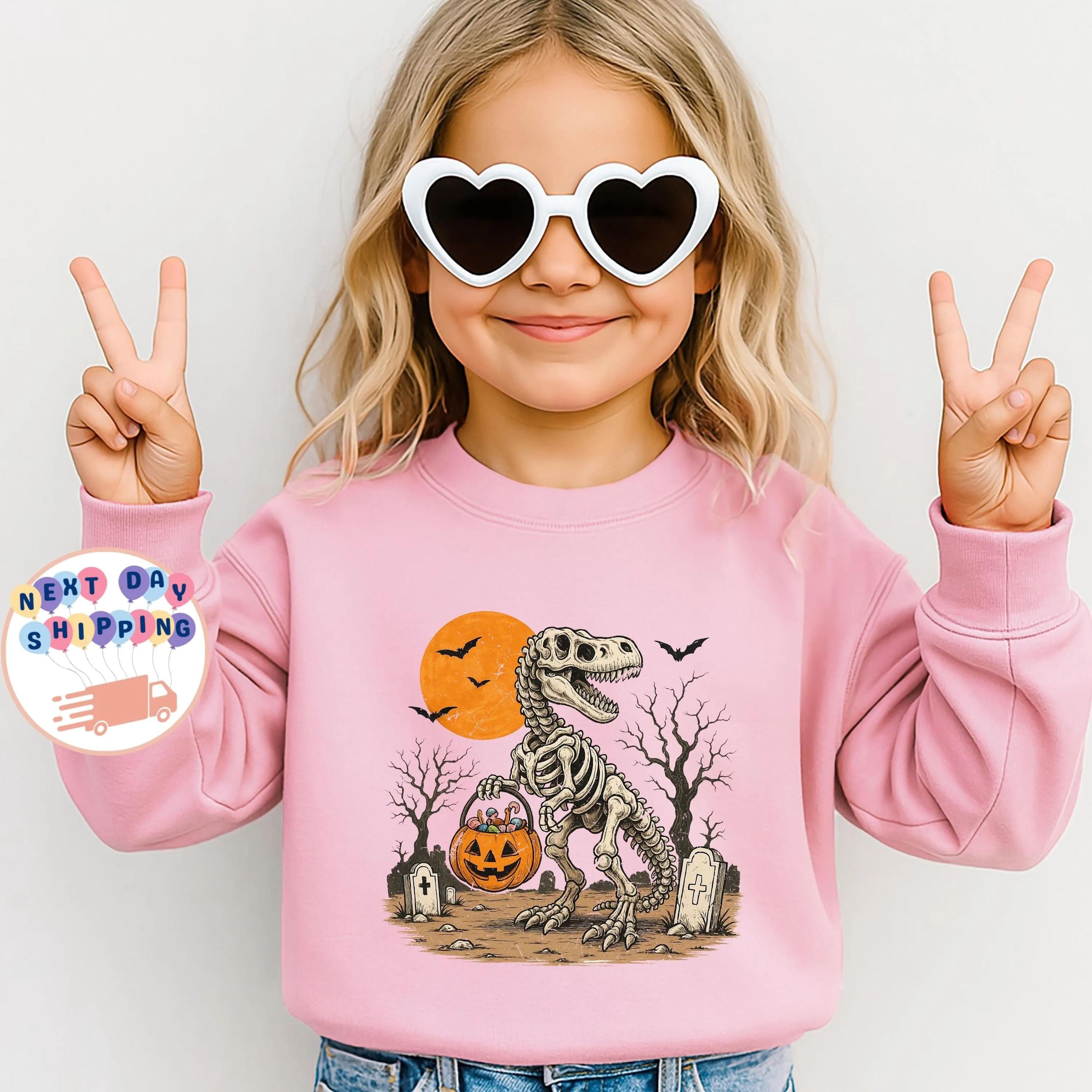 dinosaur halloween toddler sweatshirt t rex skeleton kids sweatshirt spooky dino shirt fall halloween outfit gift