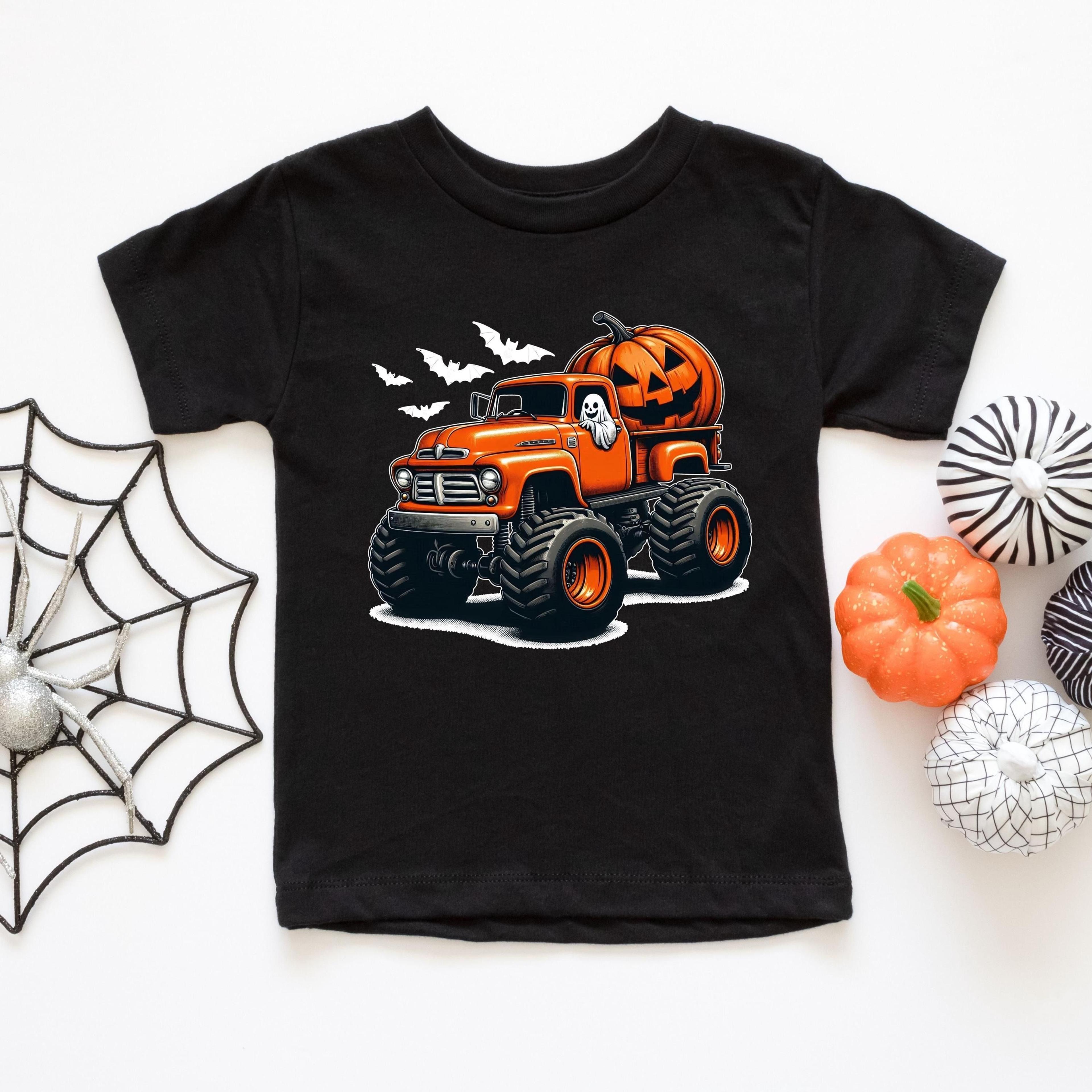 monster truck halloween kids pumpkin truck toddler sweatshirt spooky season truck halloween fall kids outfit ghost truck