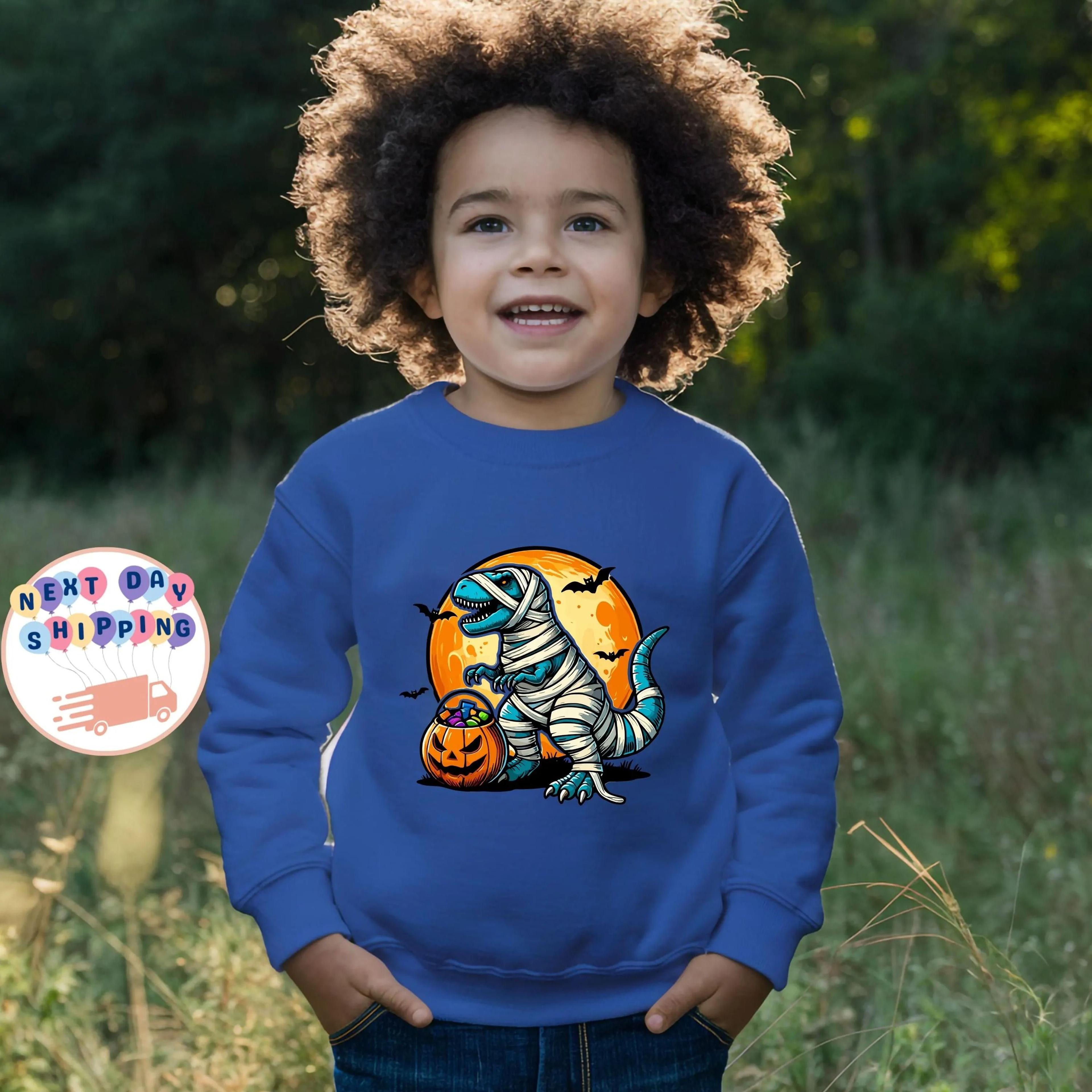 halloween dinosaur kids sweatshirt t rex halloween shirt cute dino toddler sweatshirt spooky season fall kids outfit