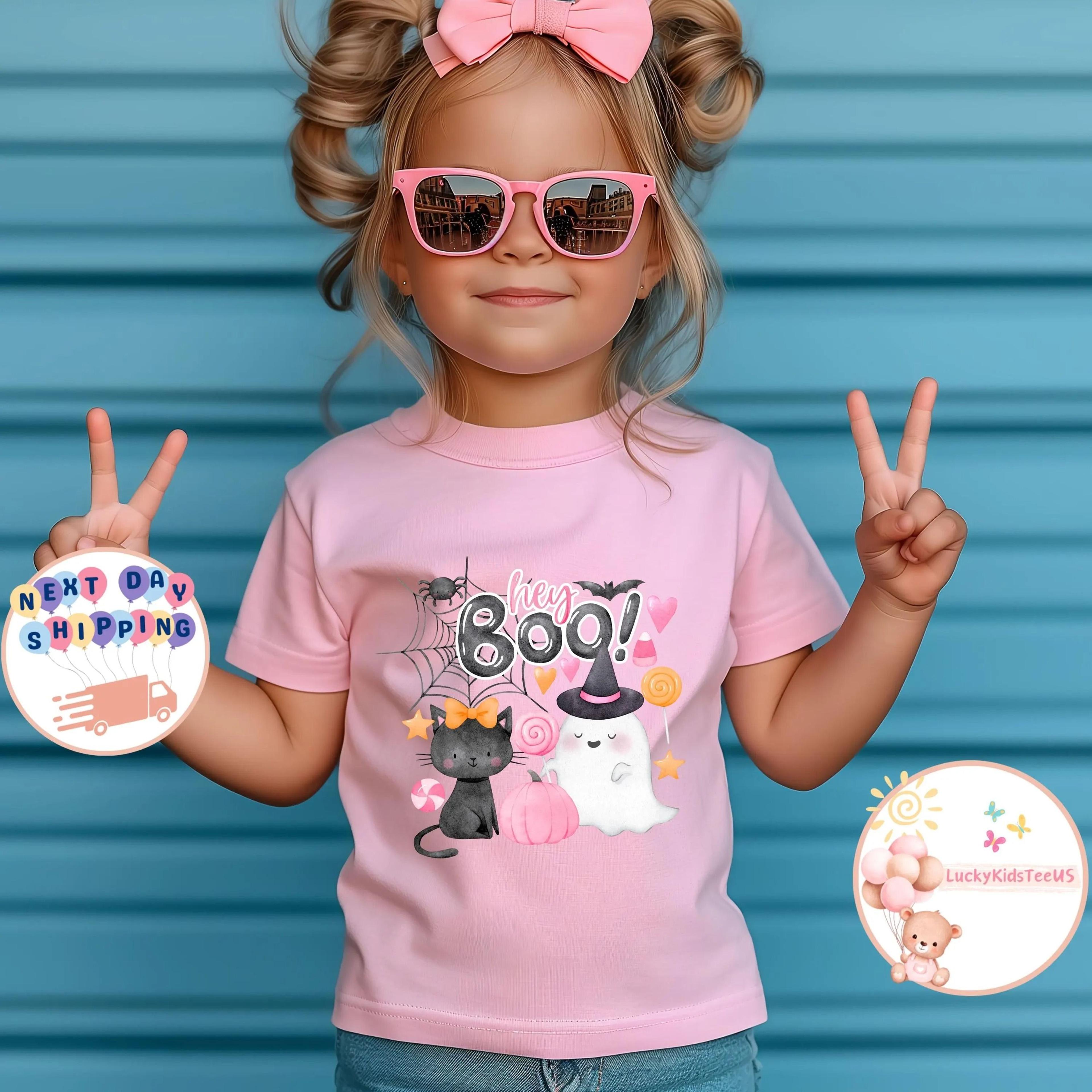 hey boo halloween kids sweatshirt cute ghost cat sweatshirt girls spooky season shirt toddler halloween outfit
