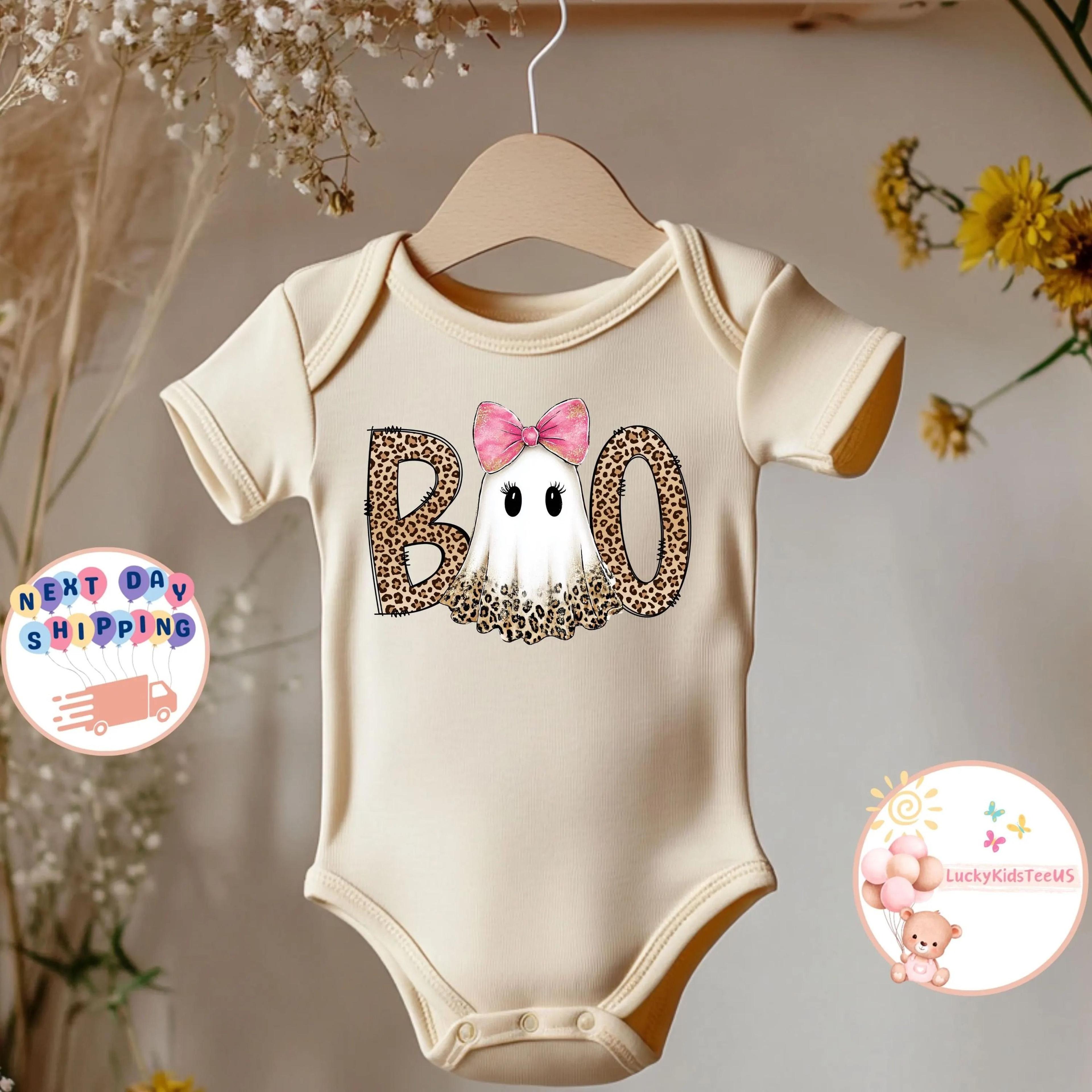 boo baby girl halloween bodysuit leopard ghost onesie cute first halloween outfit pink bow infant pumpkin patch gift