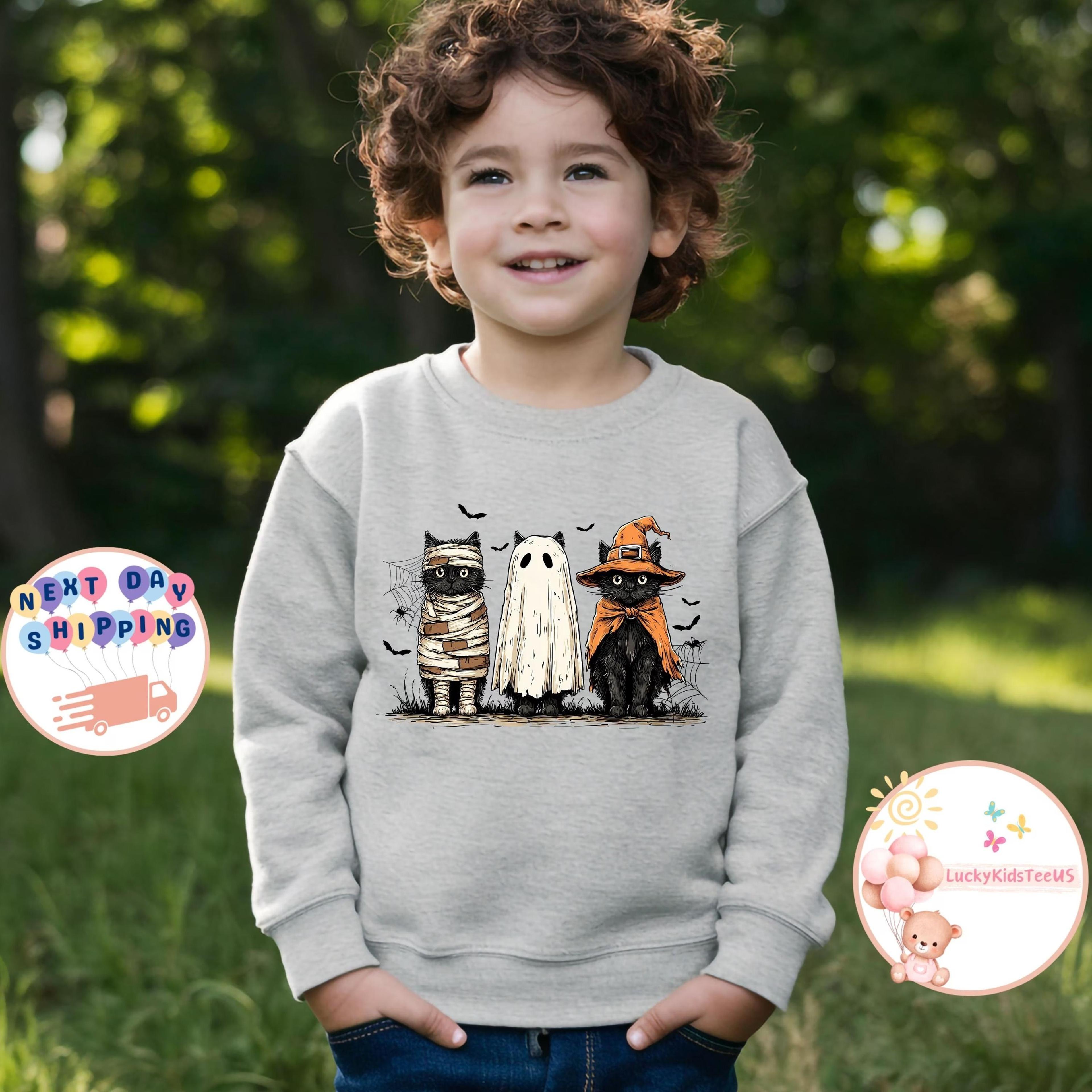 halloween cat ghost sweatshirt kids spooky cat shirt cute black cat witch toddler fall halloween outfit