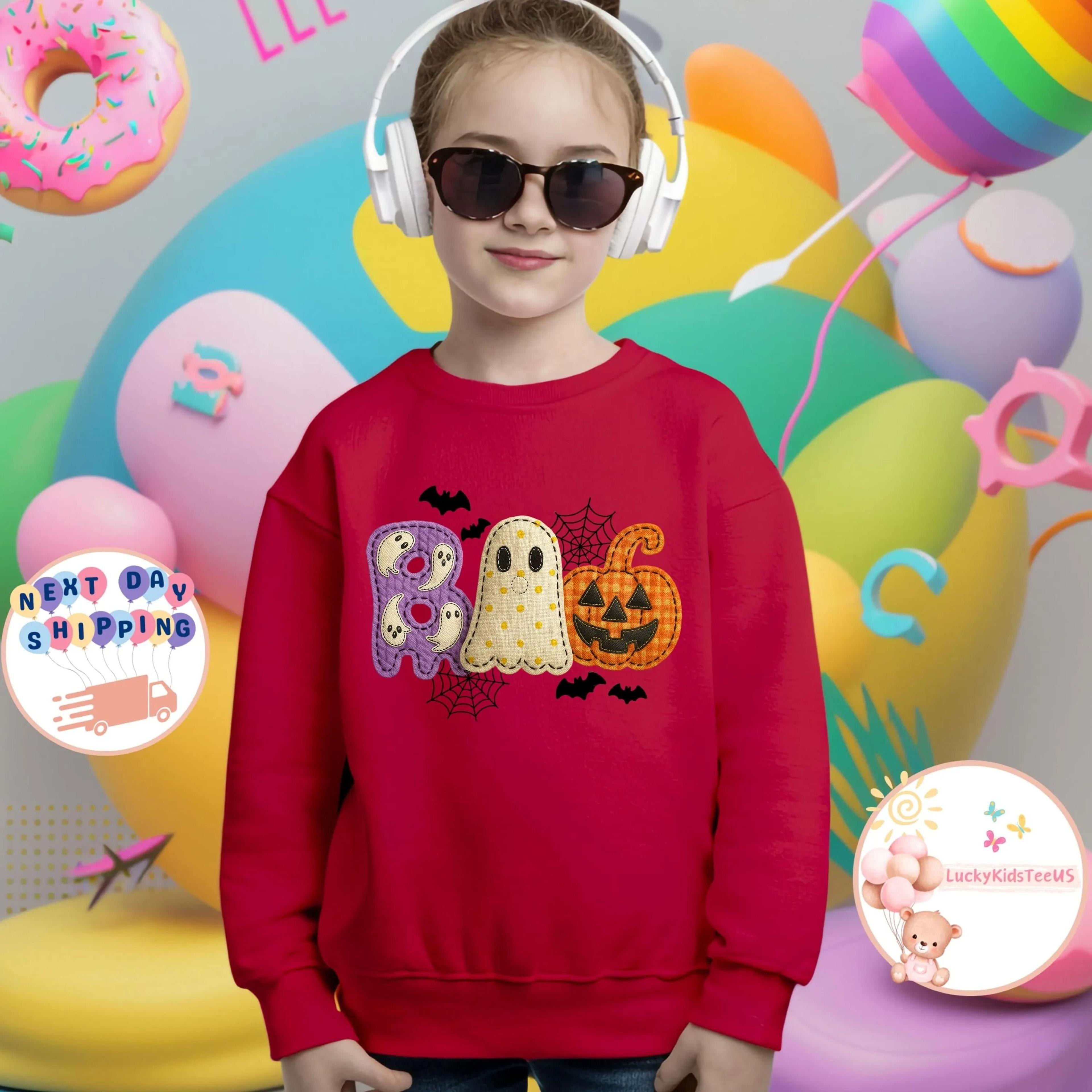 boo halloween sweatshirt for kids, cute ghost pumpkin shirt, toddler spooky season sweatshirt, girls halloween outfit