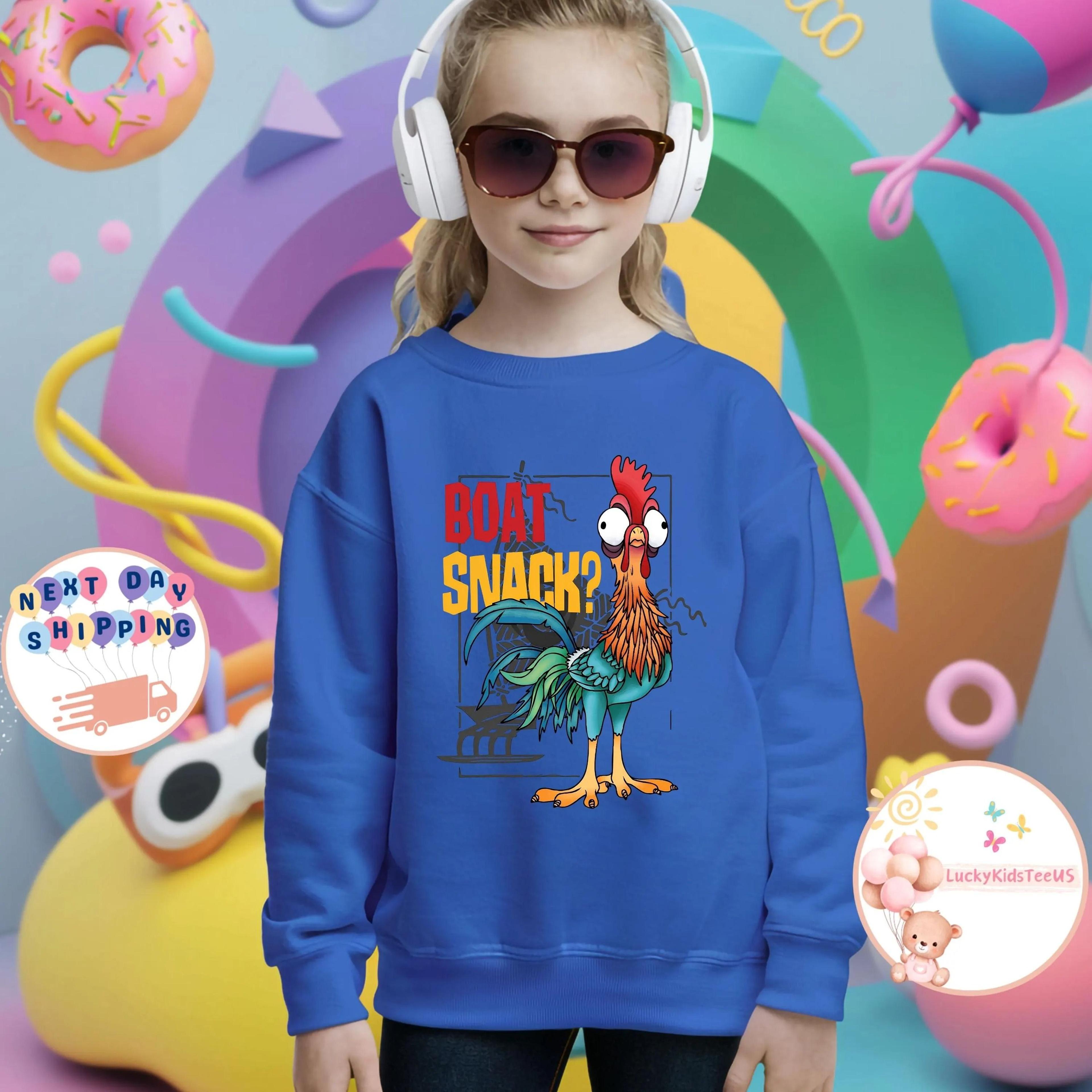 boat snack moana chicken shirt for kids, hei hei inspired toddler tee, funny chicken kids sweatshirt, disney family