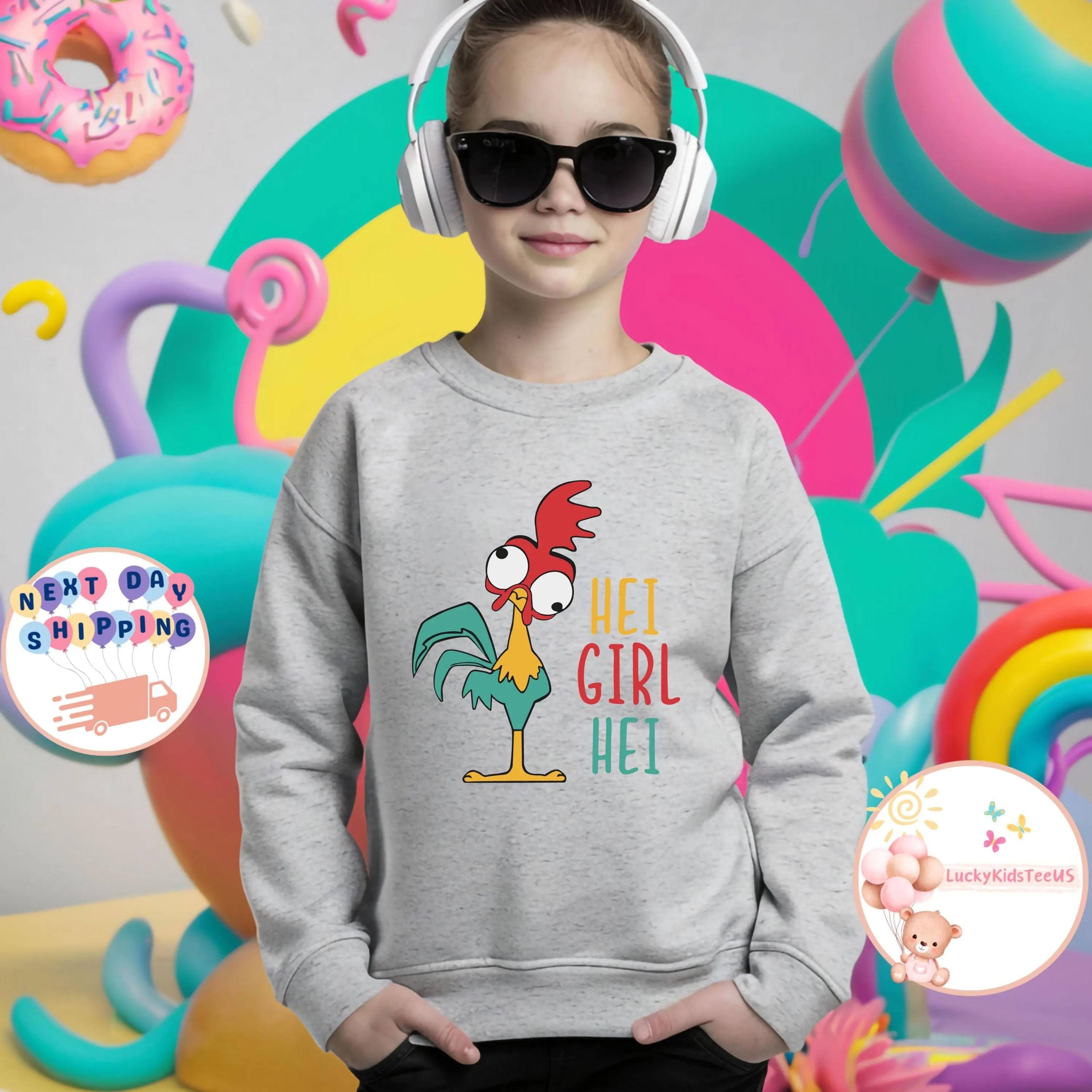 funny hei hei girl kids shirt, silly chicken toddler tee, tropical rooster sweatshirt, island adventure kids gift