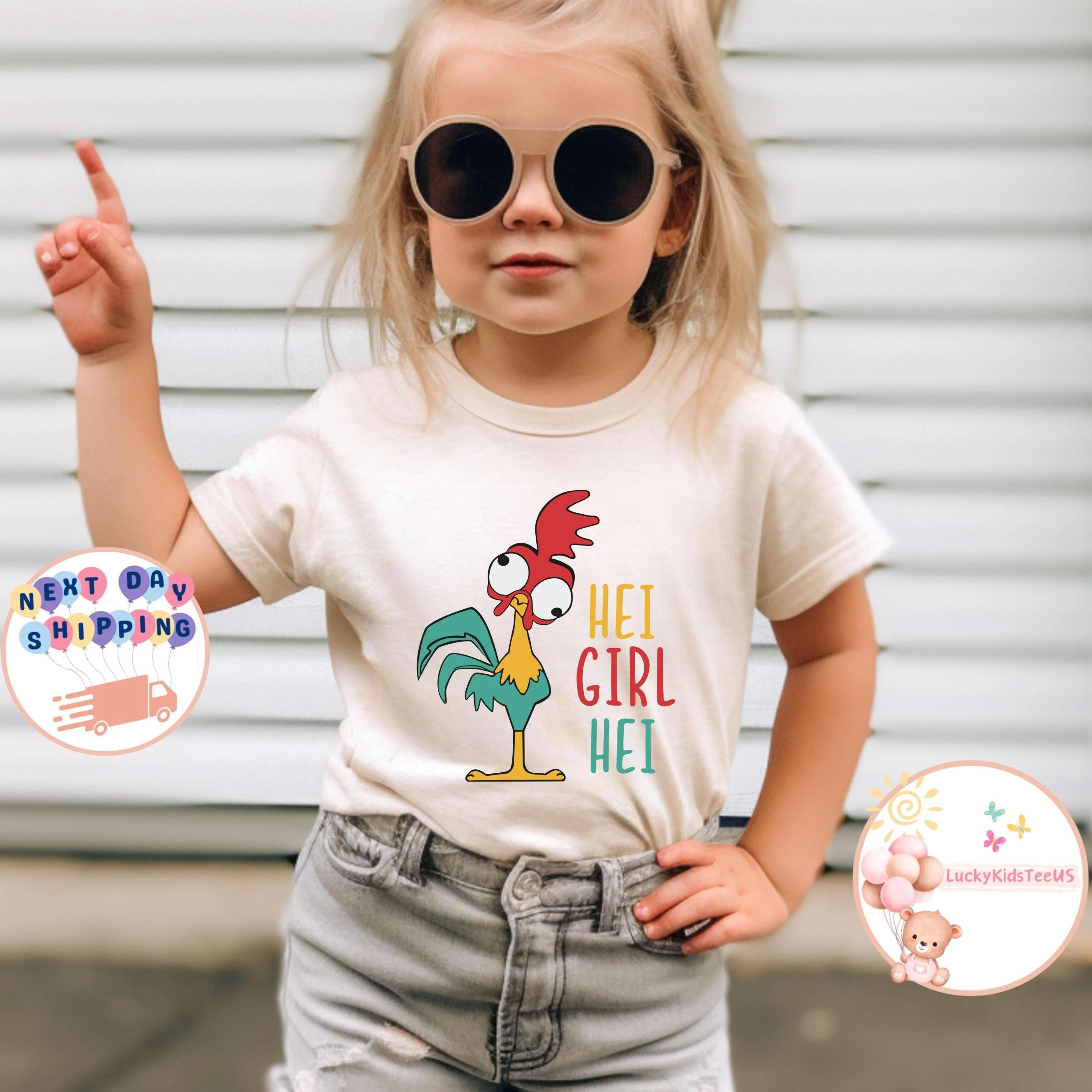 funny tropical chicken kids shirt, hei girl hei toddler tee, silly rooster graphic tee, island adventure shirt