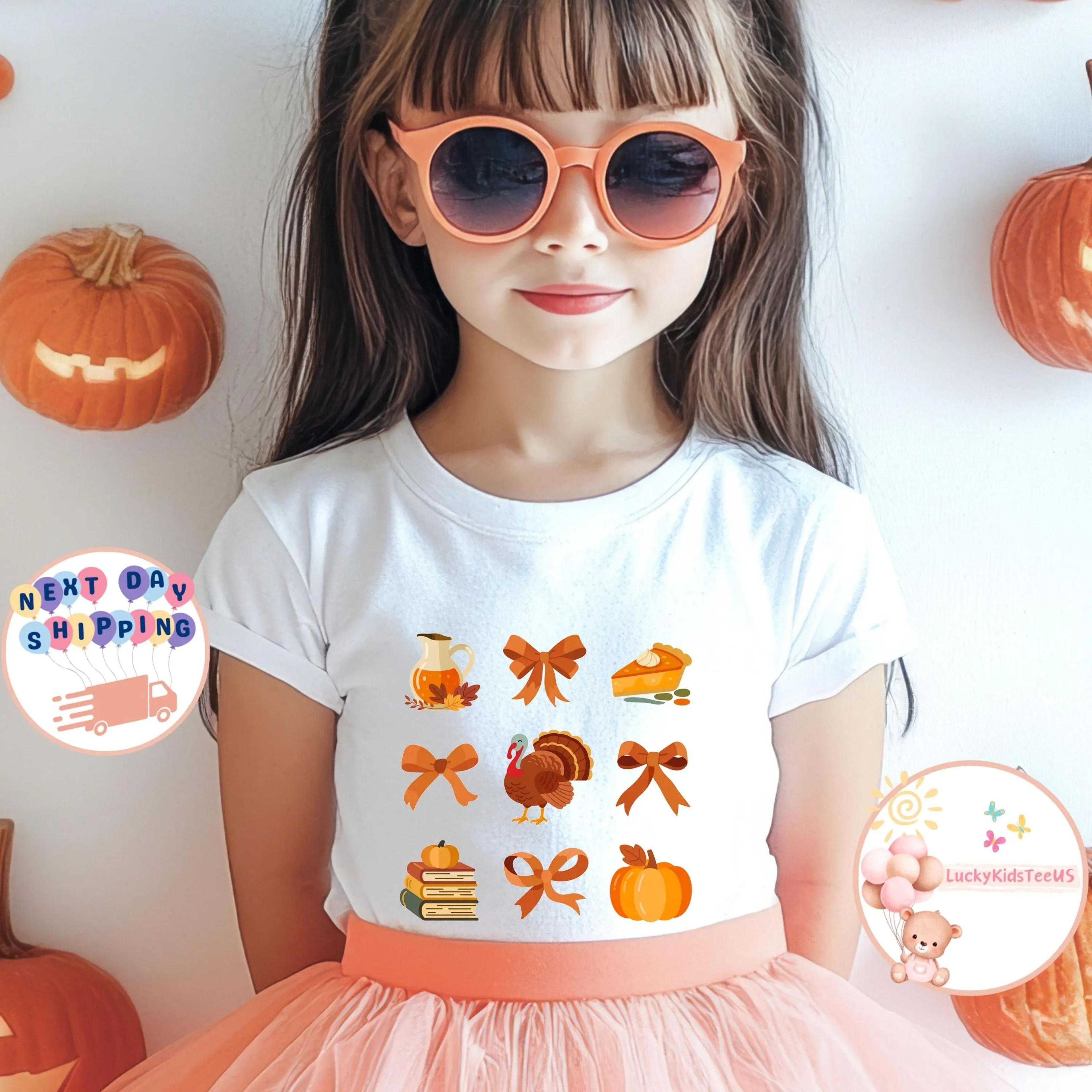 kids thanksgiving shirt, coquette fall bow t shirt, cute turkey pumpkin pie tee, autumn aesthetic outfit, toddler thanks