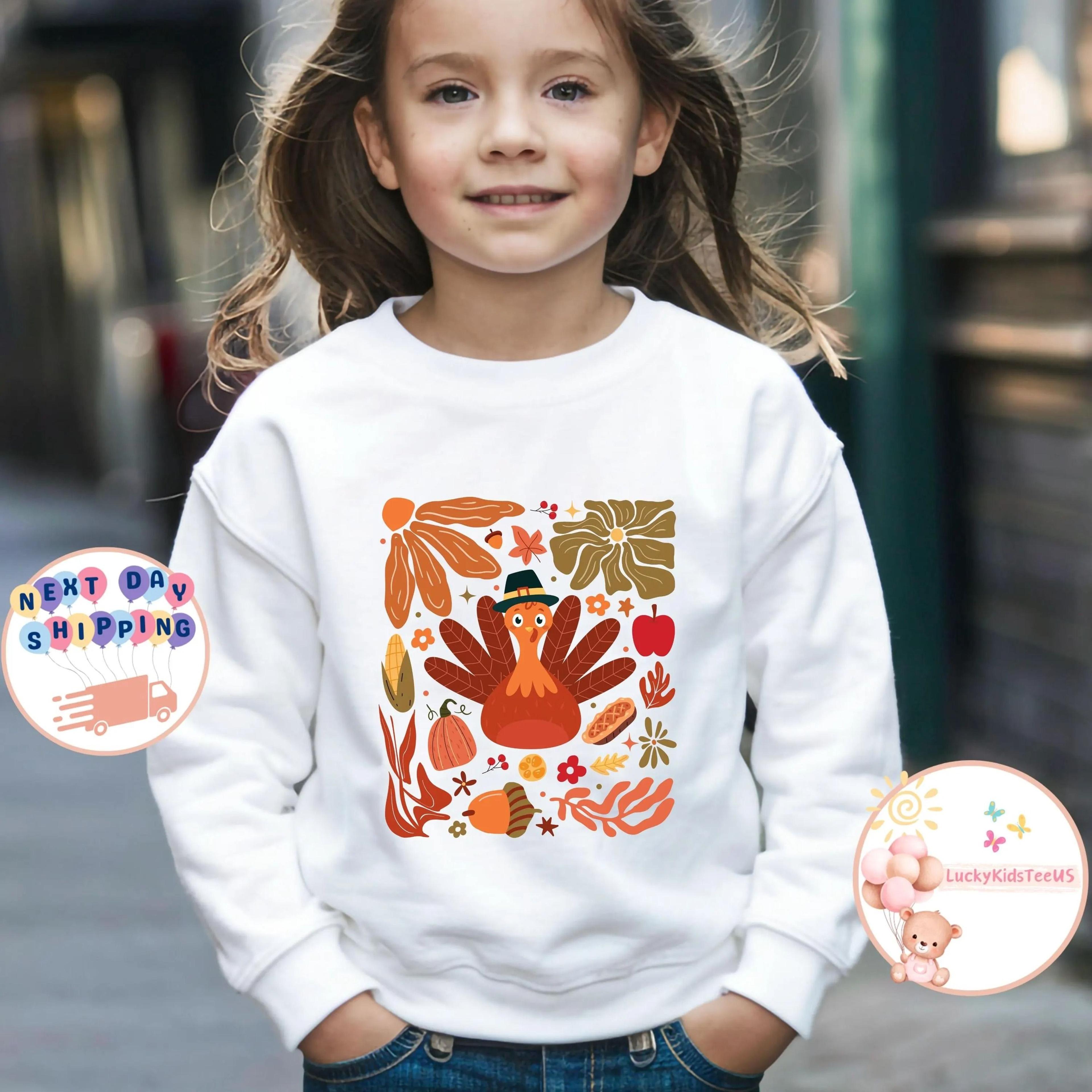 kids thanksgiving sweatshirt, cute turkey fall shirt, autumn harvest kids pullover, thanksgiving outfit for boys girls