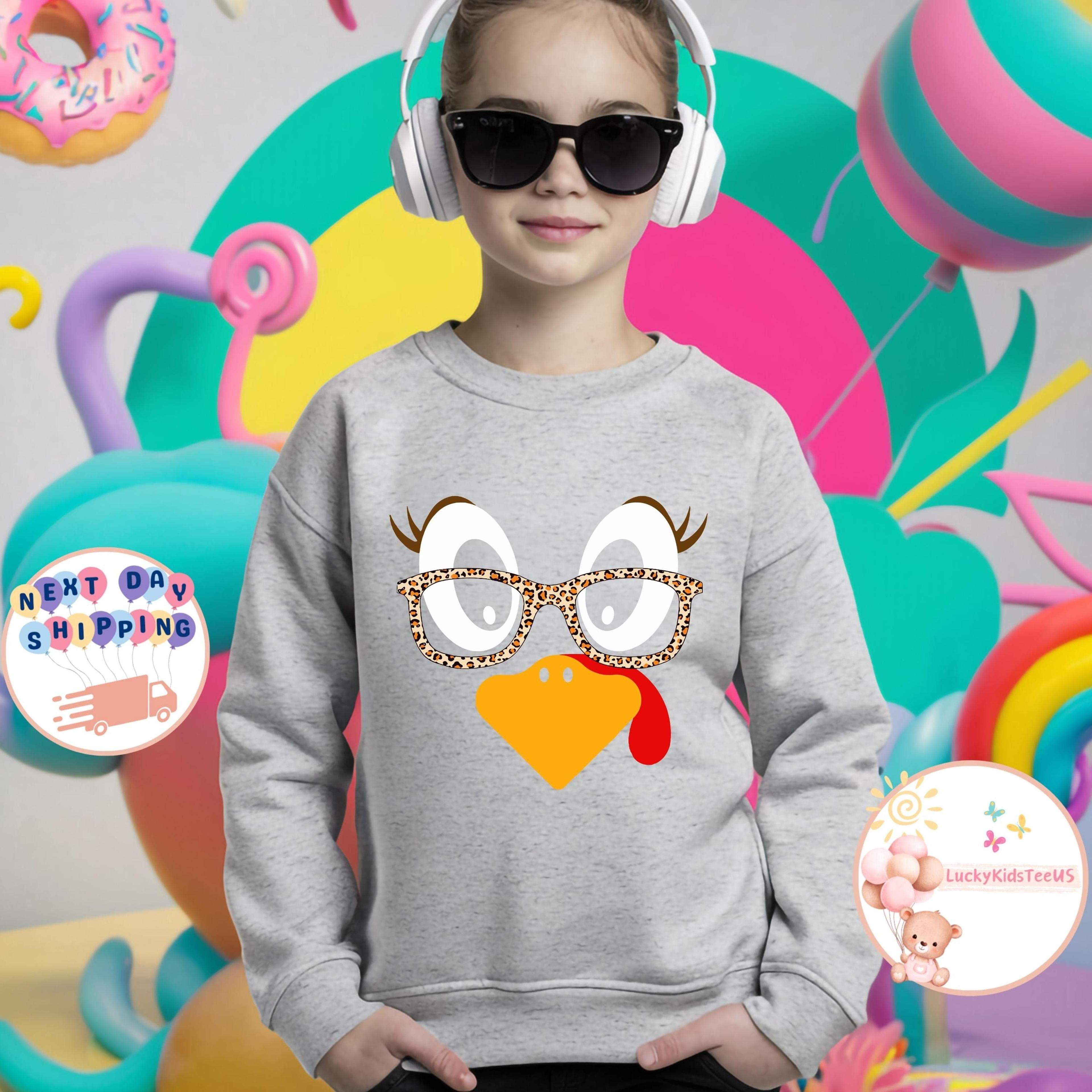 funny turkey face kids sweatshirt, cute thanksgiving turkey shirt, girls fall pullover, thanksgiving outfit for kids