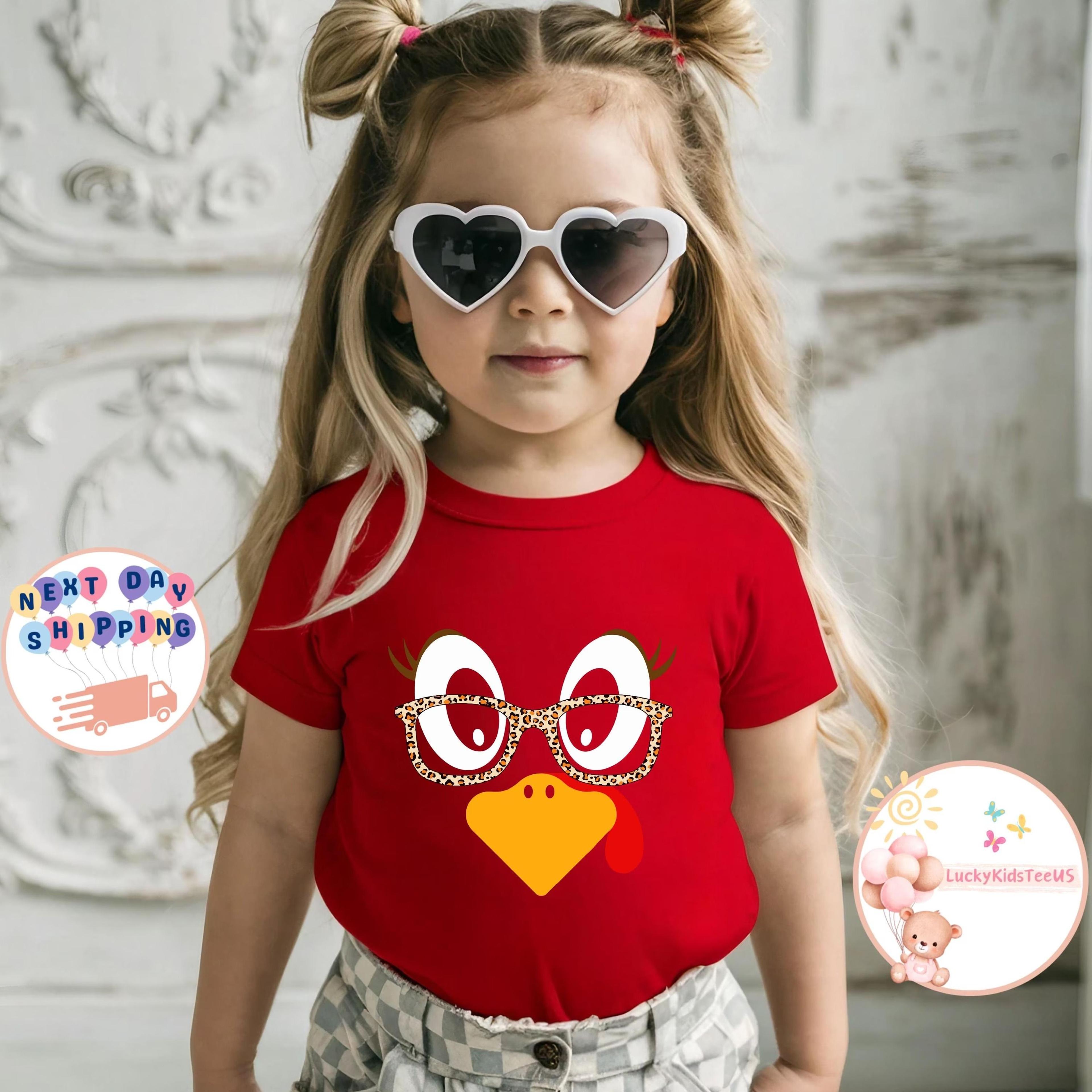 cute turkey face shirt for girls, funny thanksgiving kids tee, turkey glasses t shirt, toddler fall outfit