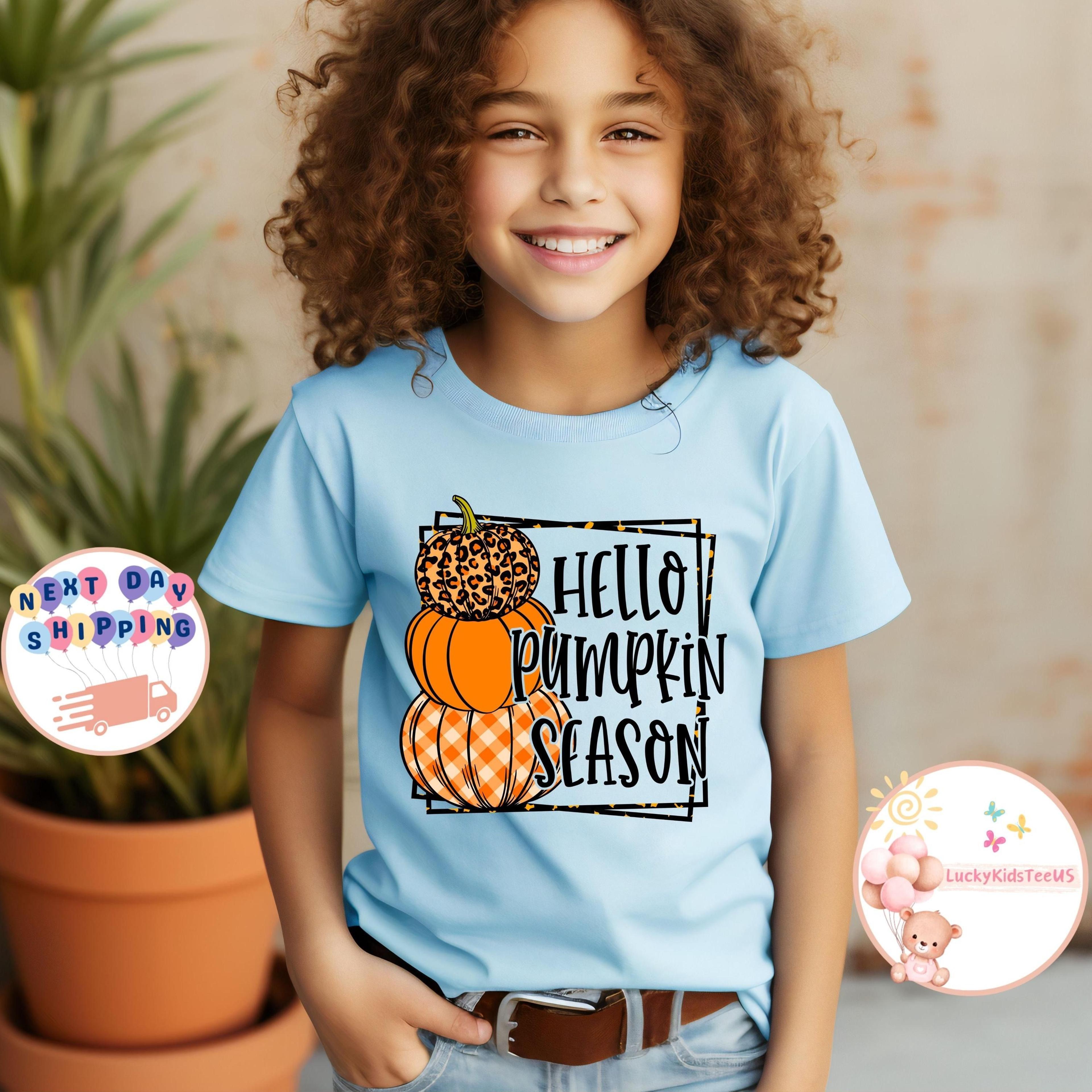 hello pumpkin season kids shirt, cute fall toddler sweatshirt, pumpkin patch outfit, autumn harvest tee