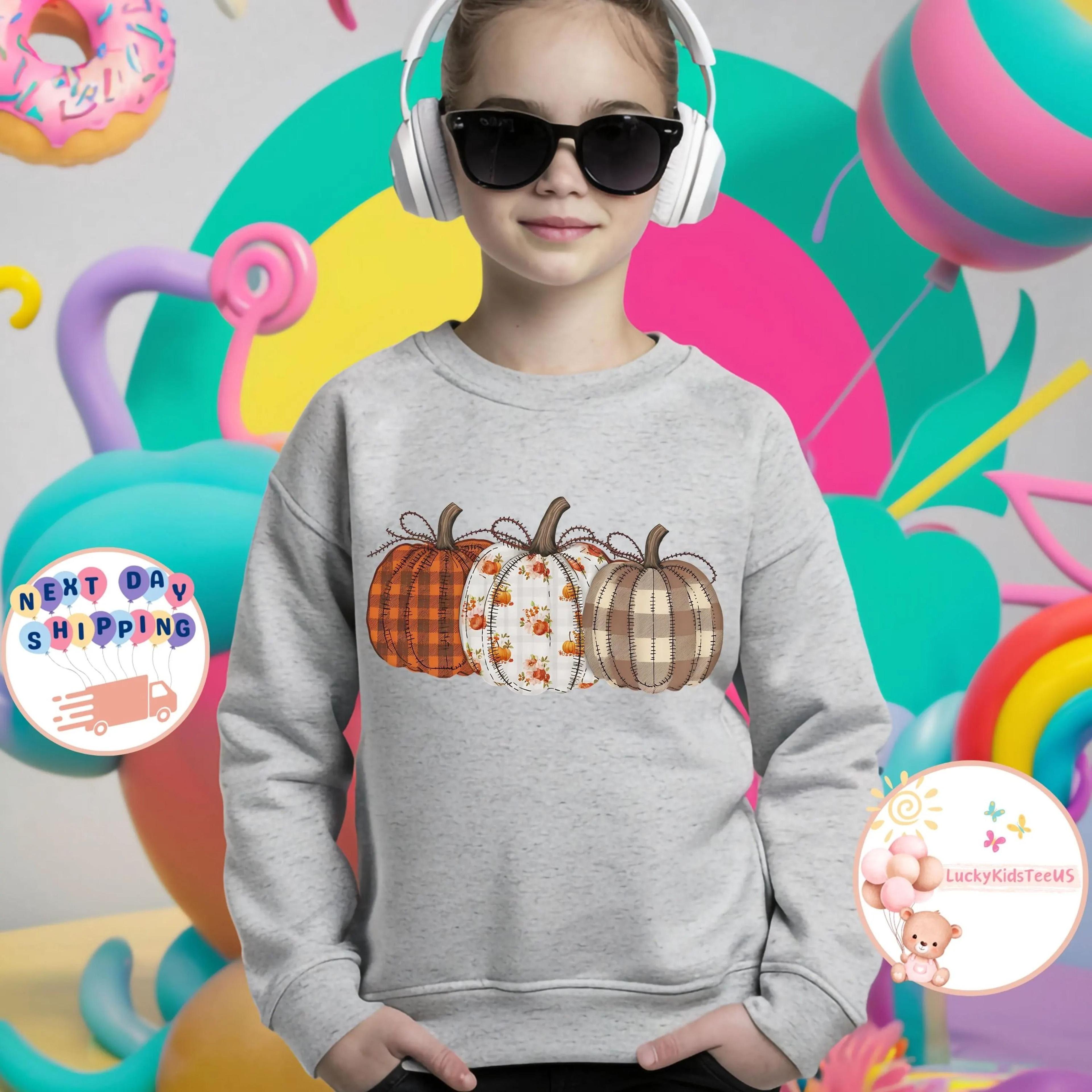 fall pumpkin kids sweatshirt, cute plaid pumpkin shirt, toddler autumn outfit, thanksgiving kids clothing, pumpkin patch