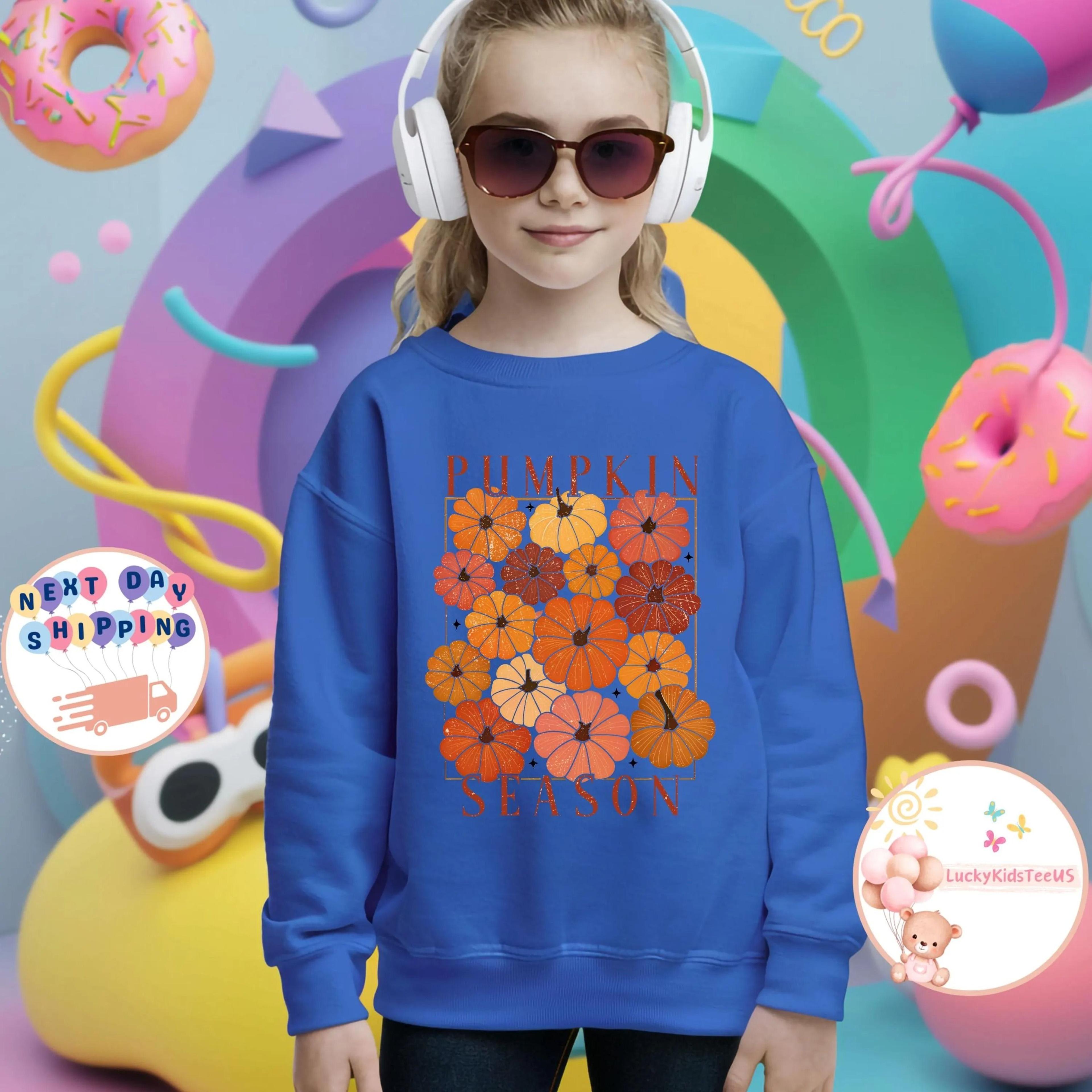 pumpkin season kids sweatshirt, cute fall pumpkin shirt, toddler autumn outfit, thanksgiving kids clothing, pumpkin patc