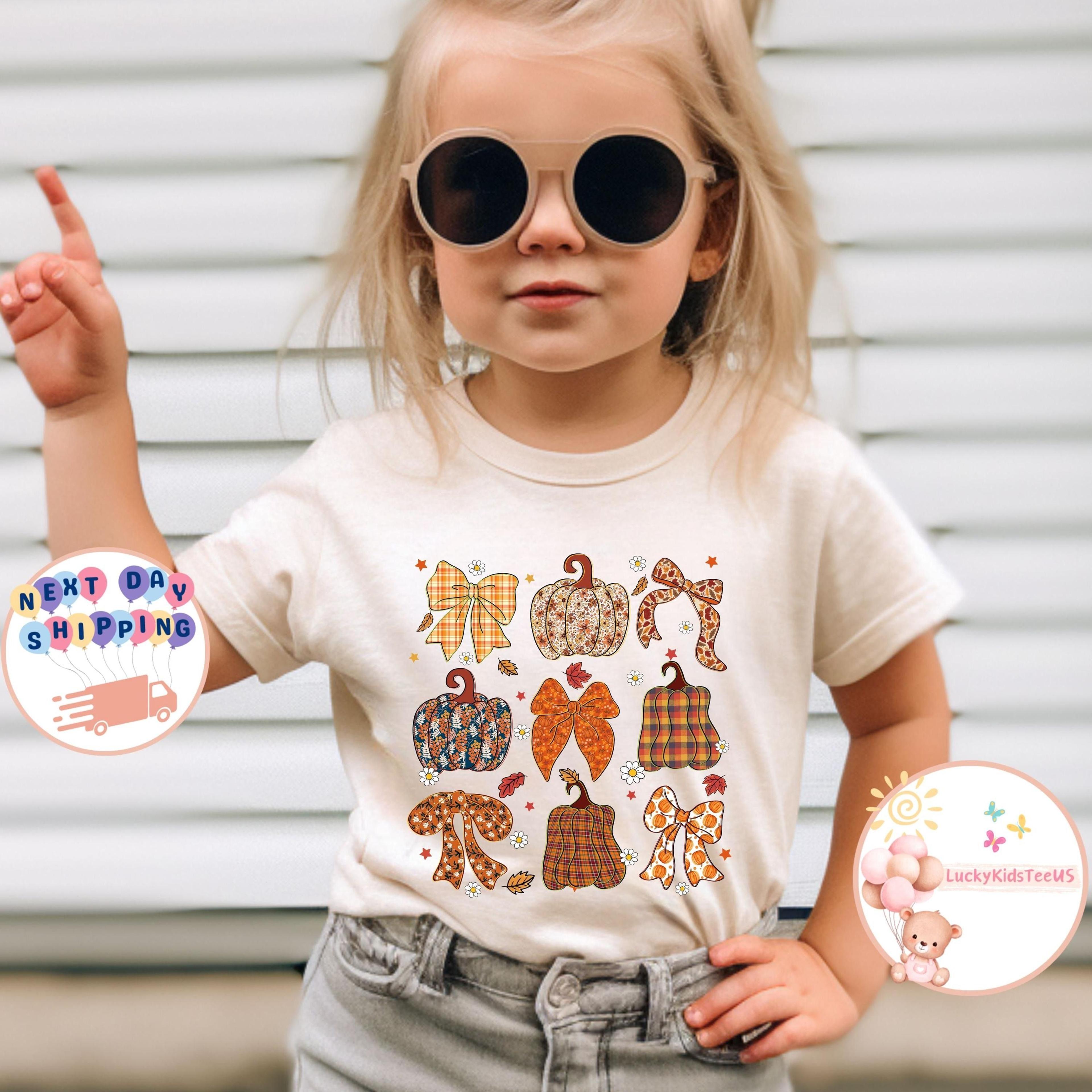 cute fall bows kids shirt, pumpkin coquette toddler tee, thanksgiving kids outfit, autumn pumpkin shirt, pumpkin patch