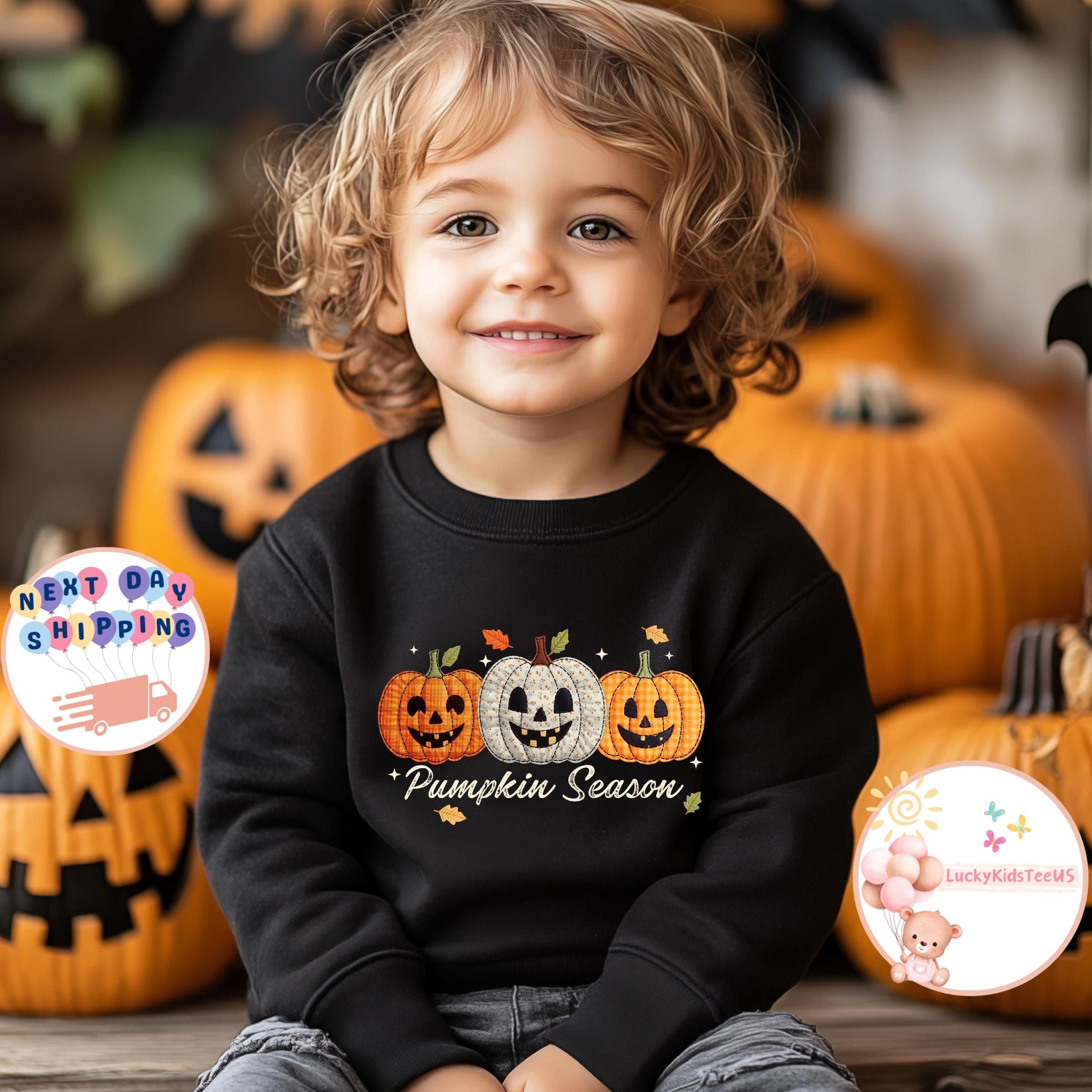 pumpkin season kids sweatshirt, cute halloween toddler shirt, jack o lantern fall outfit, pumpkin patch kids clothing