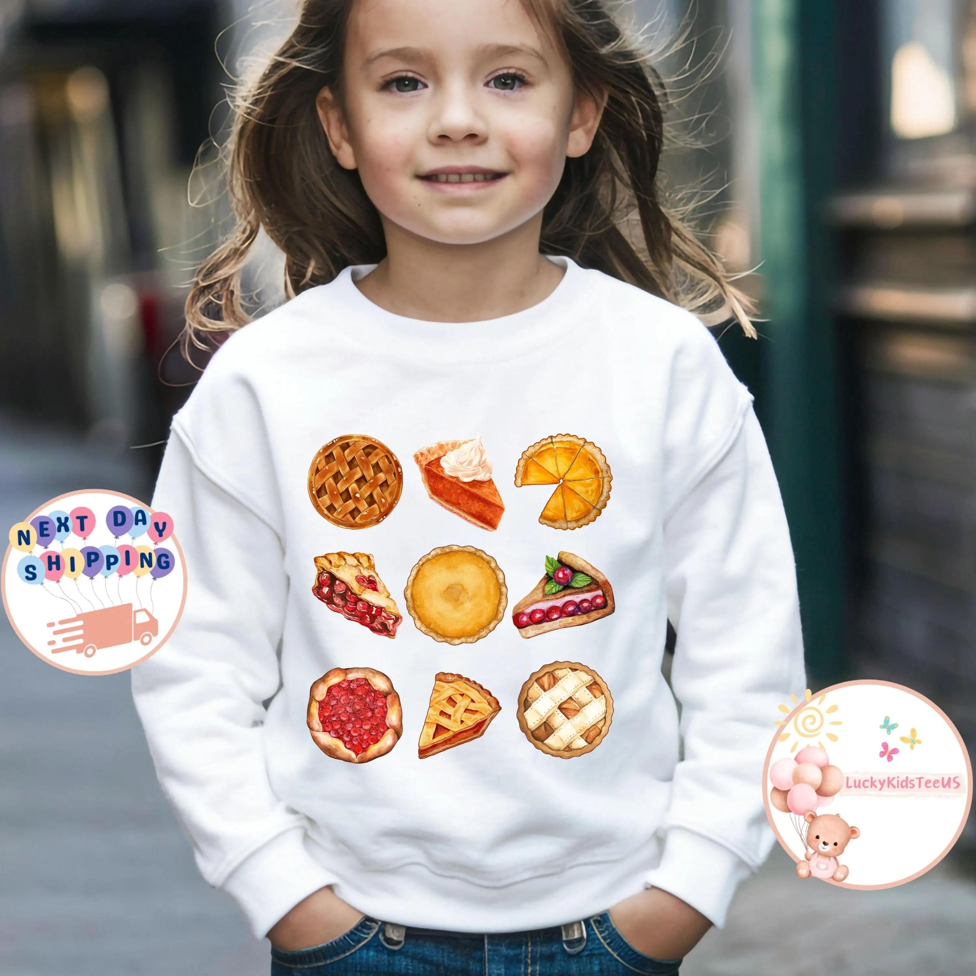 thanksgiving pie kids sweatshirt, cute fall dessert shirt, pumpkin pie toddler pullover, autumn baking kids outfit